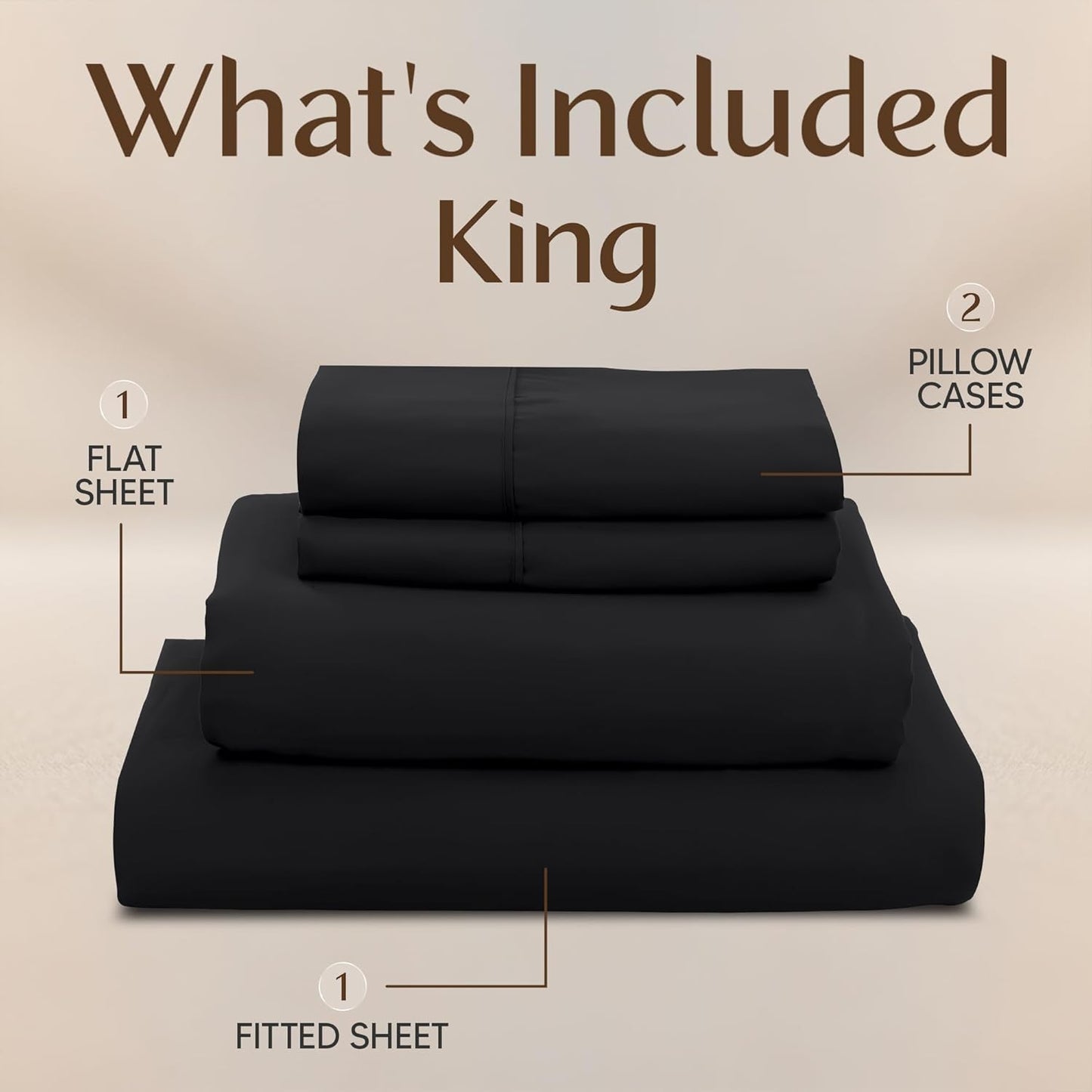 Naiade King Size Sheet Set,Soft Microfiber 4 Piece Hotel Luxury Bed Sheets with Deep Pockets, Embroidered Pillow Case,Side Storage Pocket Fitted Sheet, Flat Sheet (Black)