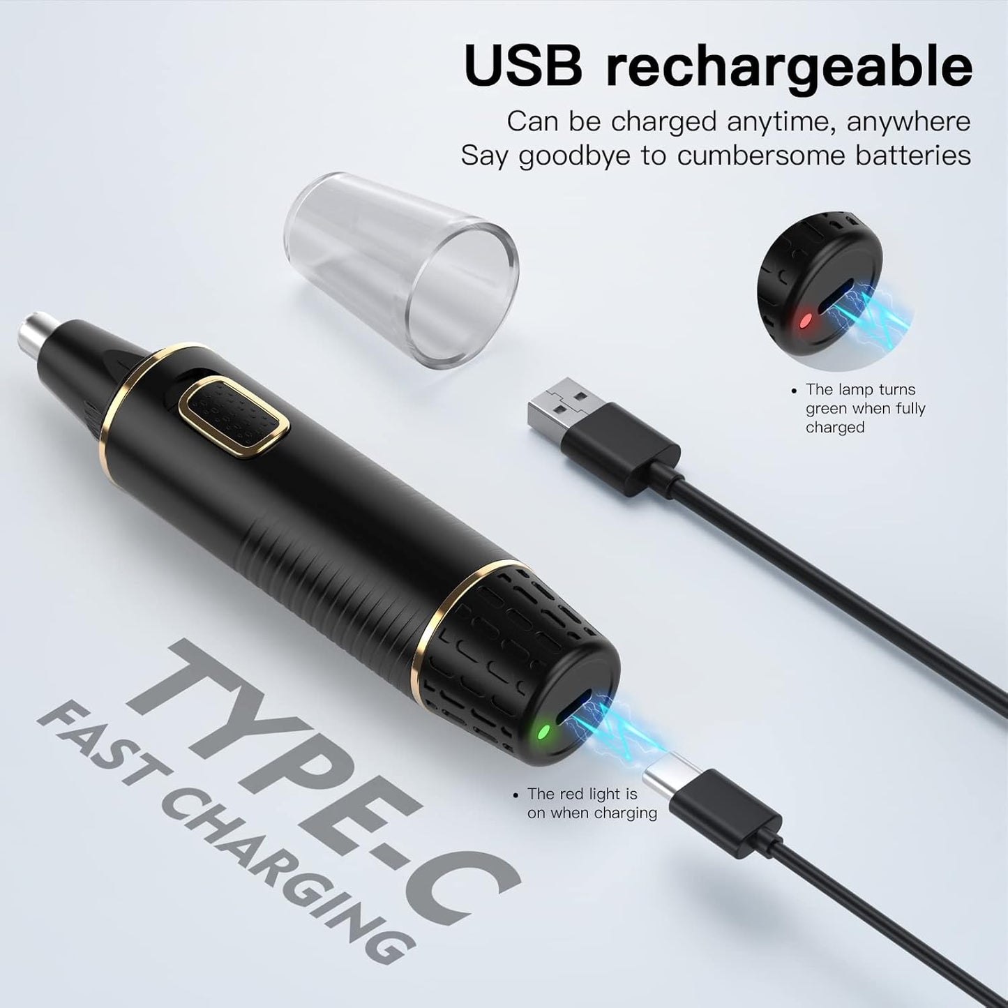 Nose Hair Trimmer for Men,Painless USB Rechargeable Nose Hair Trimmer, Ear and Nose Hair Trimmer for Men, Professional Facial Hair Trimmer with IPX7 Waterproof Dual Edge Blades