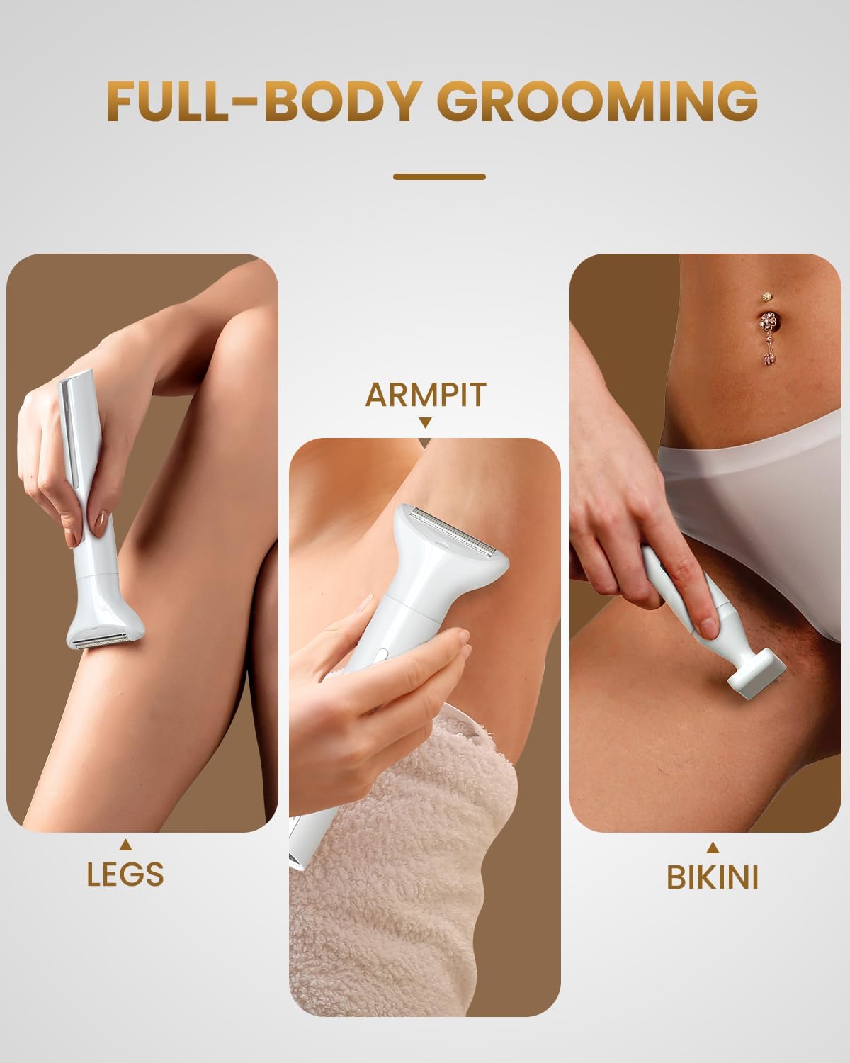 Women's Cordless Portable 4 in 1 Painless Shaver, for face Legs Brows Nose Detachable Head USB Rechargeable Hair Trimmer (White)