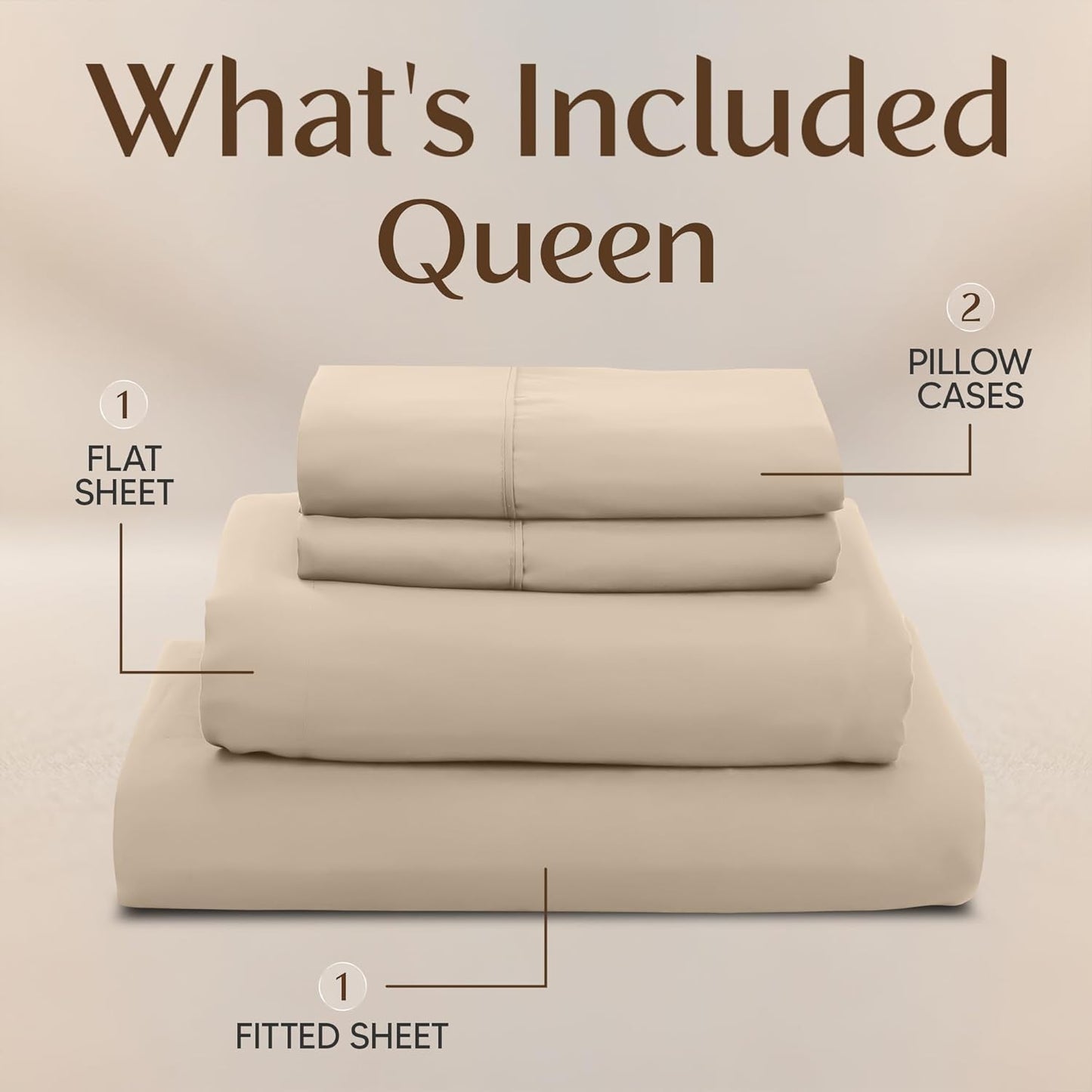 Naiade Queen Size Sheet Set,Soft Microfiber 4 Piece Hotel Luxury Bed Sheets with Deep Pockets, Embroidered Pillow Case,Side Storage Pocket Fitted Sheet, Flat Sheet (Khaki)