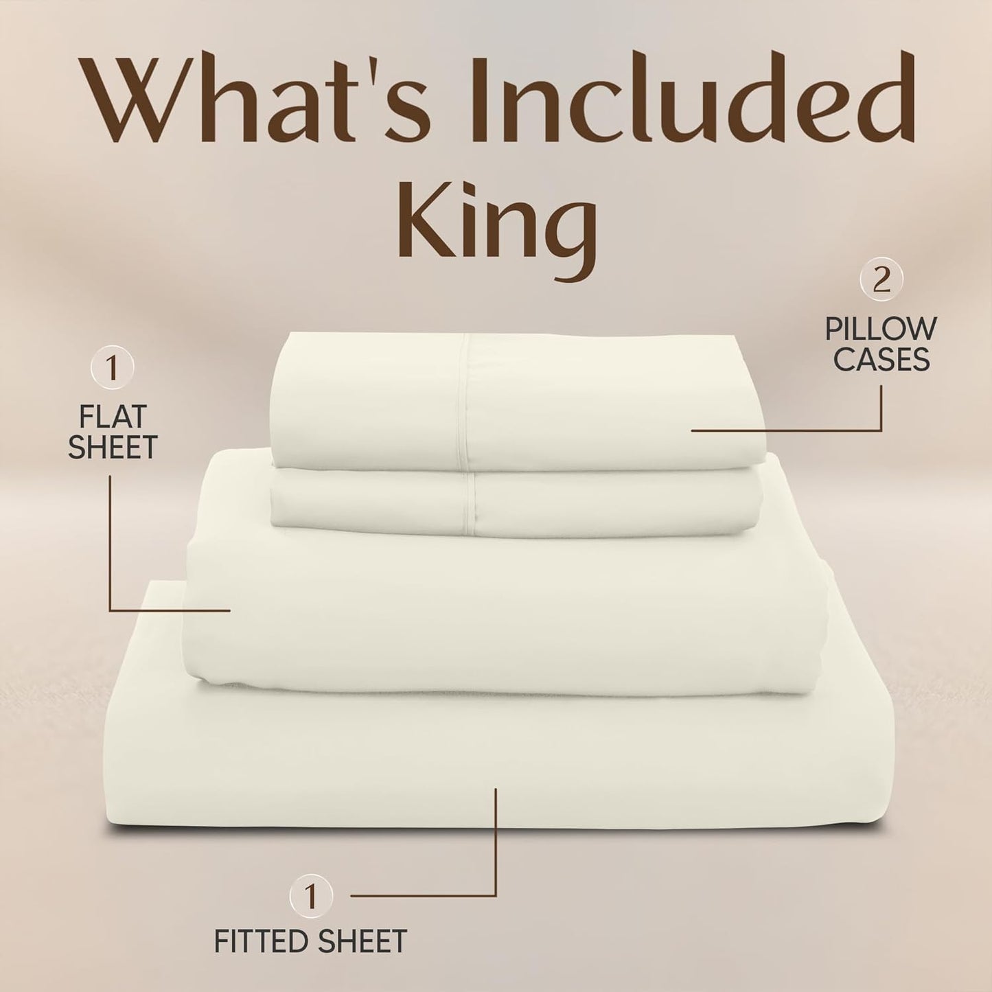 Naiade King Size Sheet Set,Soft Microfiber 4 Piece Hotel Luxury Bed Sheets with Deep Pockets, Embroidered Pillow Case,Side Storage Pocket Fitted Sheet, Flat Sheet (Ivory)