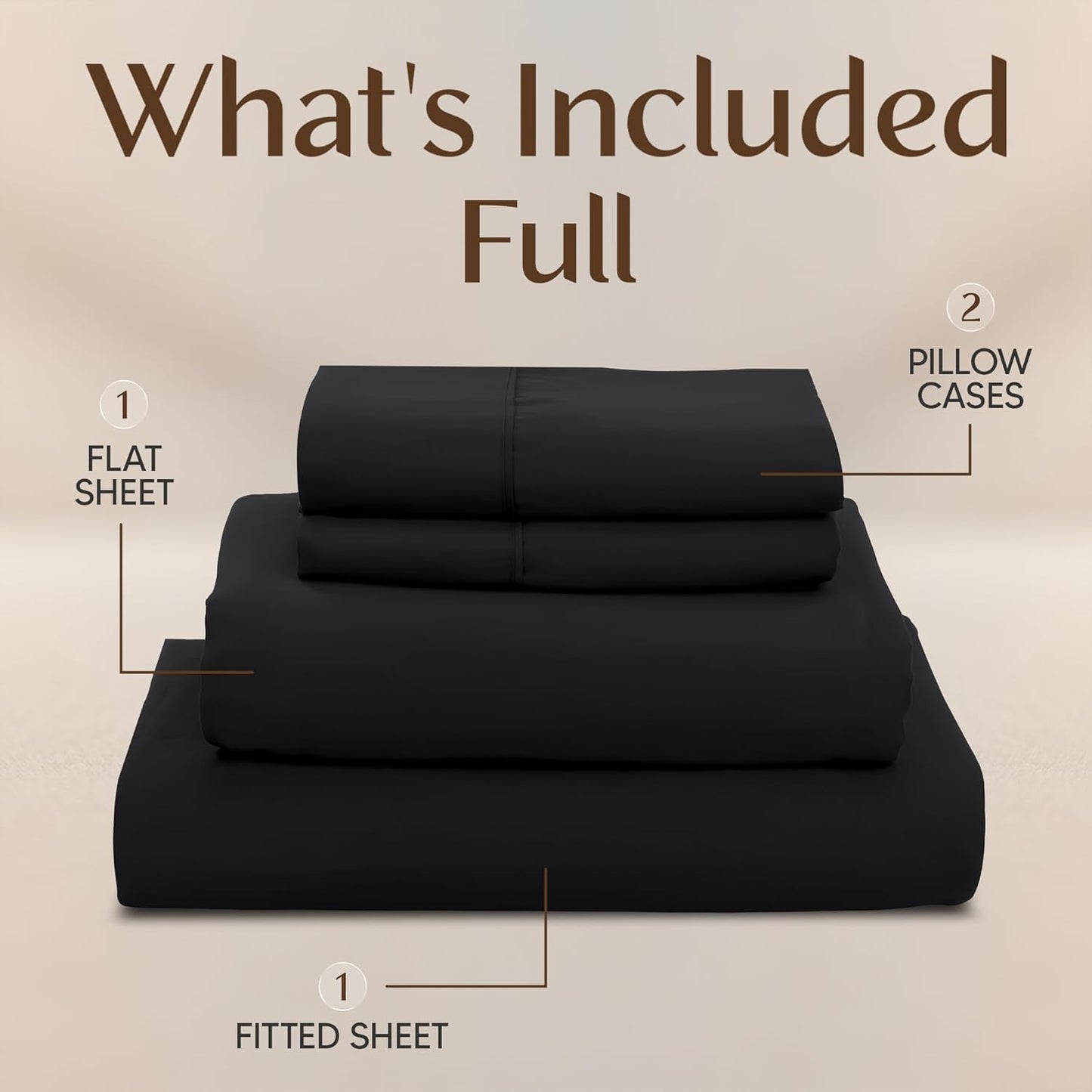 Naiade Full Size Sheet Set, Soft Microfiber 4 Piece Hotel Luxury Bed Sheets with Deep Pockets, Embroidered Pillow Case, Side Storage Pocket Fitted Sheet, Flat Sheet (Black)