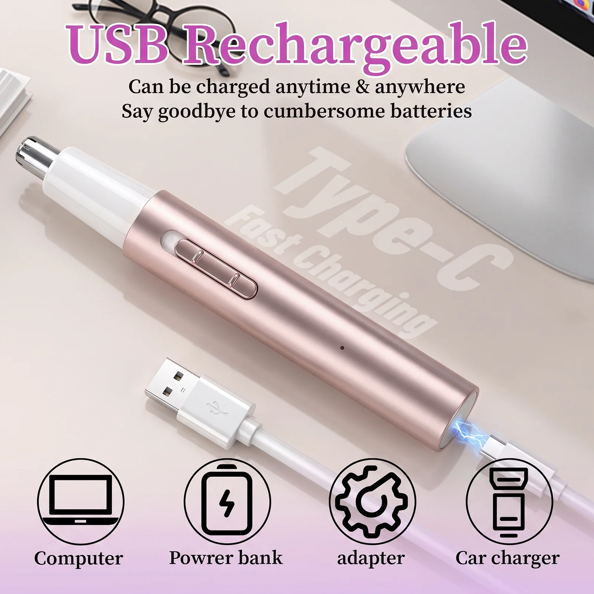 Hoeylife Rechargeable Nose and Ear Hair Trimmer for Women Men – Painless Facial and Eyebrow Hair Remover, Dual-Edge Blades, IPX7 Waterproof, Compact and Portable Electric Clipper