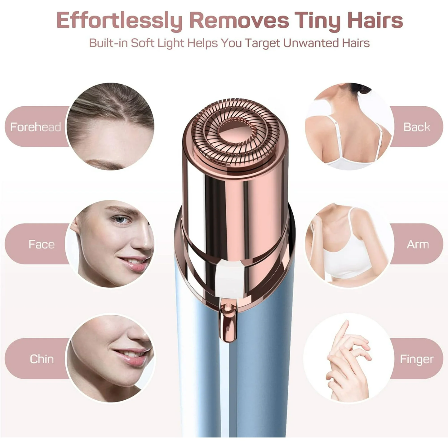 Hoeylife Facial Hair Remover for Women - Painless Face Shaver - Electric Hair Removal Device for Face Lips Peach Fuzz with Light (Blue)