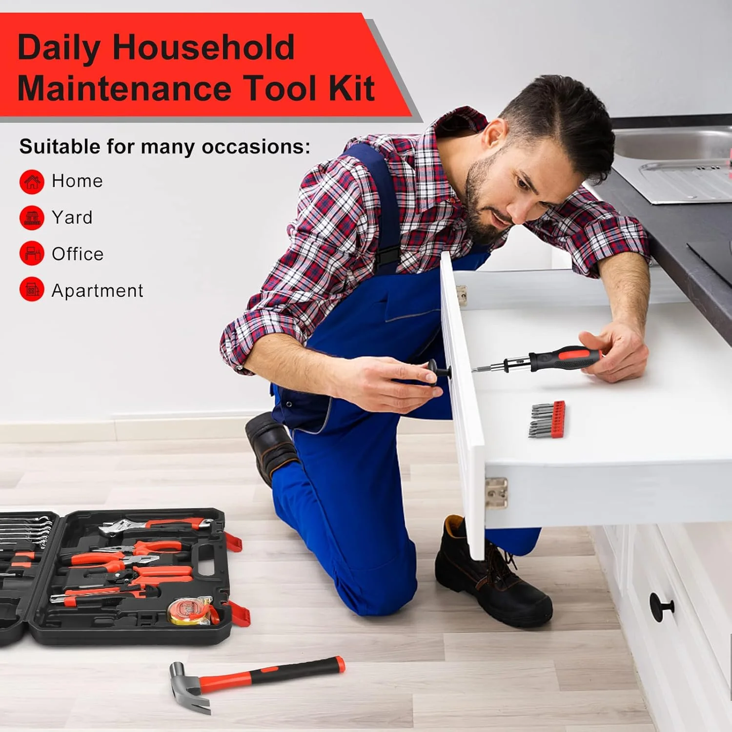 Hoey Home Repair Tool Kit, 146 Pieces Basic Home Repair Tool Set, General Mechanic Tool Set, General Household Tool Kit with Plastic Toolbox, Perfect for Homeowner, Office & College Repairs