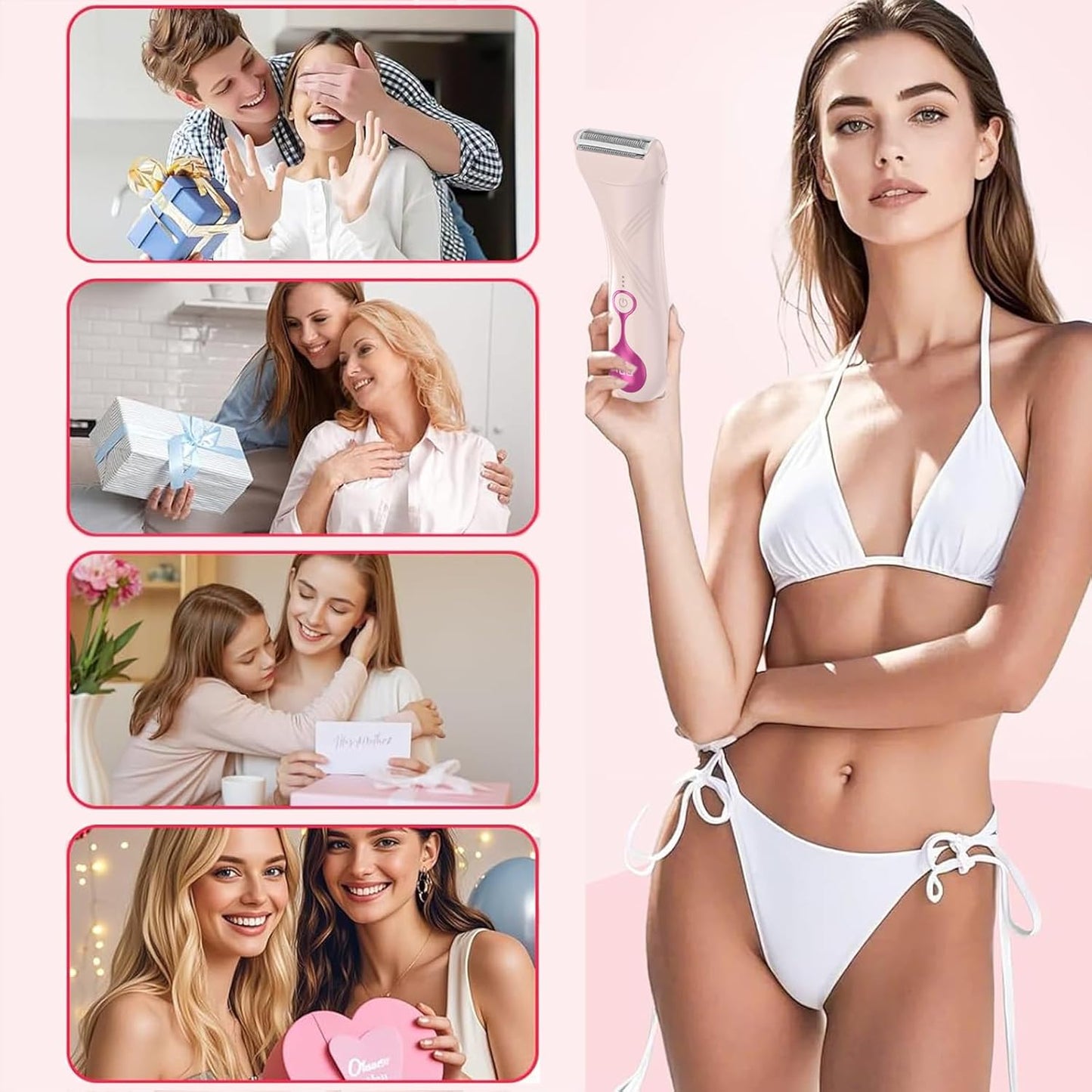 Hoeylife Electric Shaver for Women, Electric Razor for Women, Cordless Bikini Trimmer with LED Display, Wet & Dry Body Hair Trimmer for Bikini Underarm Leg Arm,Pink