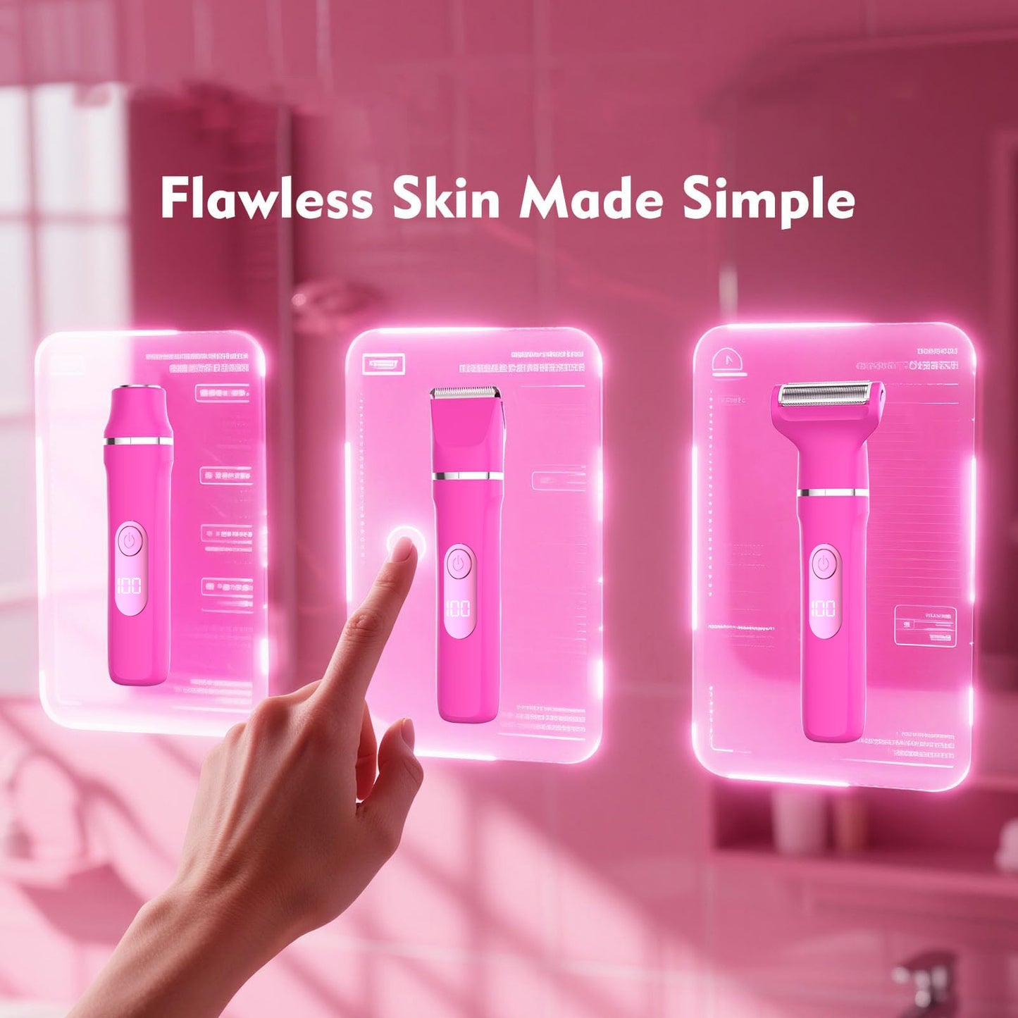 Hoey Bikini Trimmer for Women,Painless Electric Razor for Silk Skin,Cordless Wet/Dry Body Shaver for Trip,Replaceable Lady Facial Groomer,Waterproof Easy Cleaning,