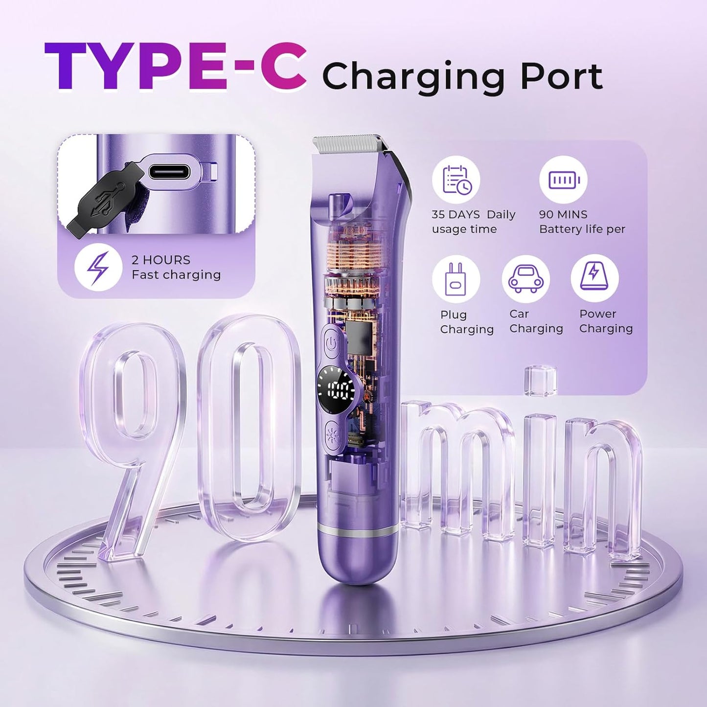 Obacre Electric Razors for Women, 3 in 1 Bikini Trimmer & Pubic Hair Shaver, Rechargeable Female Body Hair Trimmer with Stand, Wet & Dry Cordless Ladys Razor for Face, Legs, Armpits, Nose, Purple