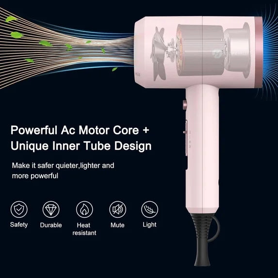 Obacre Professional 1800W Ionic Blow Dryer with Diffuser, Fast Drying Hair Dryer for Women with Frizz Control, Low Noise Design and Multiple Styling Attachments
