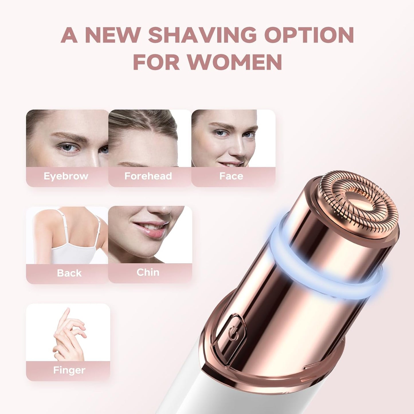 Hoeylife Facial Hair Remover for Women - 2 in 1 Electric Painless Hair Removal Device & Eyebrow Shaver - Painless Face Shaver with Built-in LED Light (White)