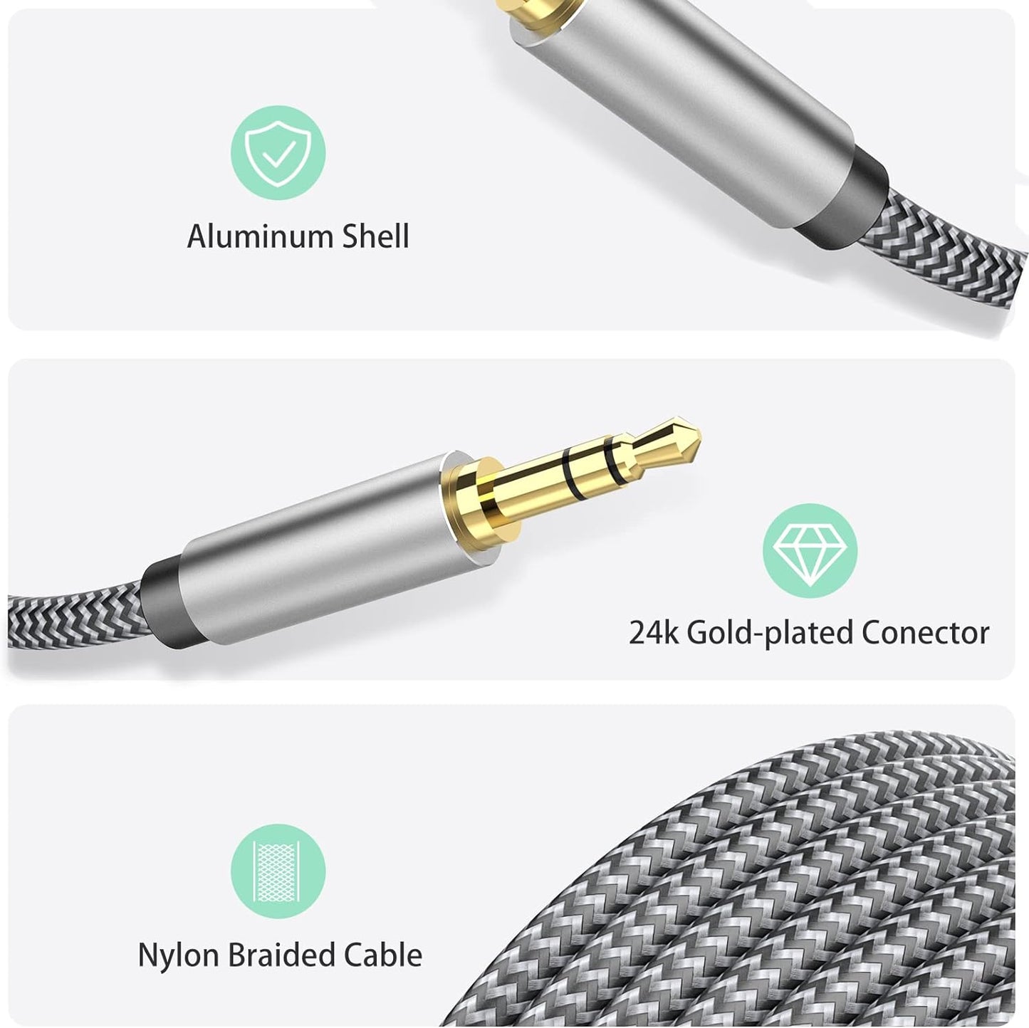Nylon Braided 3.5mm Aux Cable Hi-Fi Audio Cable, (3.3ft) Gift for Travel