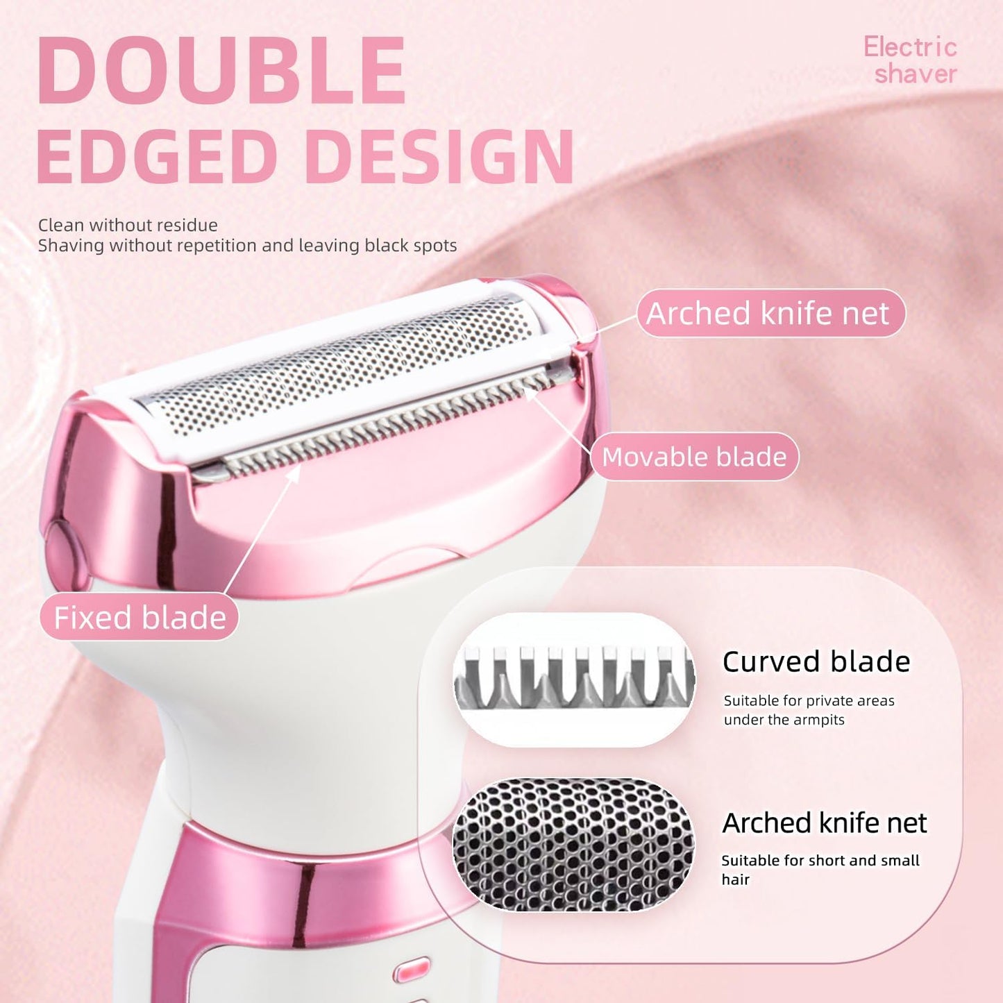 4 in 1 Electric Razors for Women, Portable Shaver with Digital LED Battery Display, Rechargeable Women Electric Trimmer for Face Arm Body Legs Underarm Bikini