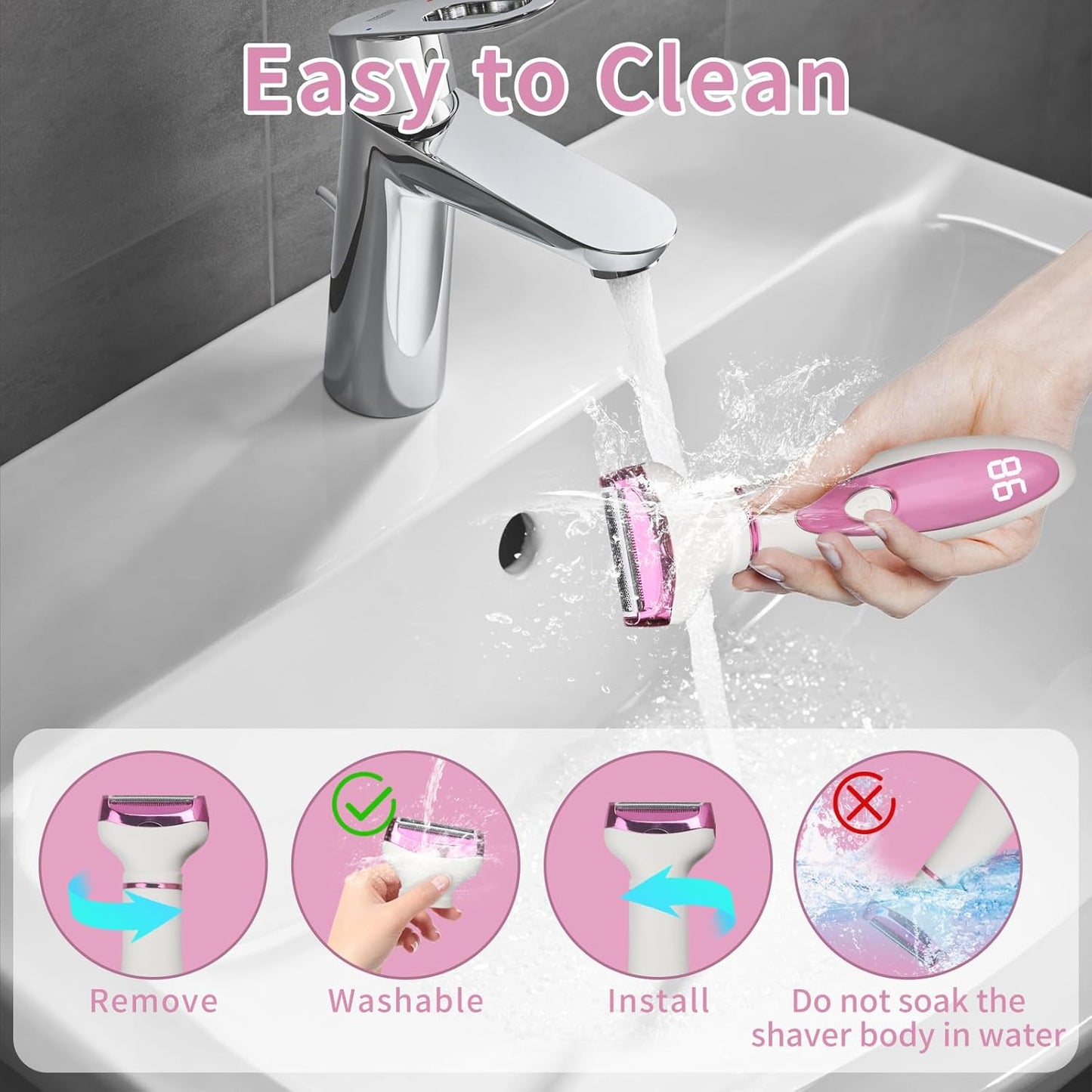 Electric Razor for Womens Men,Cordless Ladies Electric Shaver,4 in 1 Painless Wet & Dry Waterproof Body Razor and Facial Hair Remover,Rechargeable Hair Removal Kit for Bikini Underarm Hairs (White)