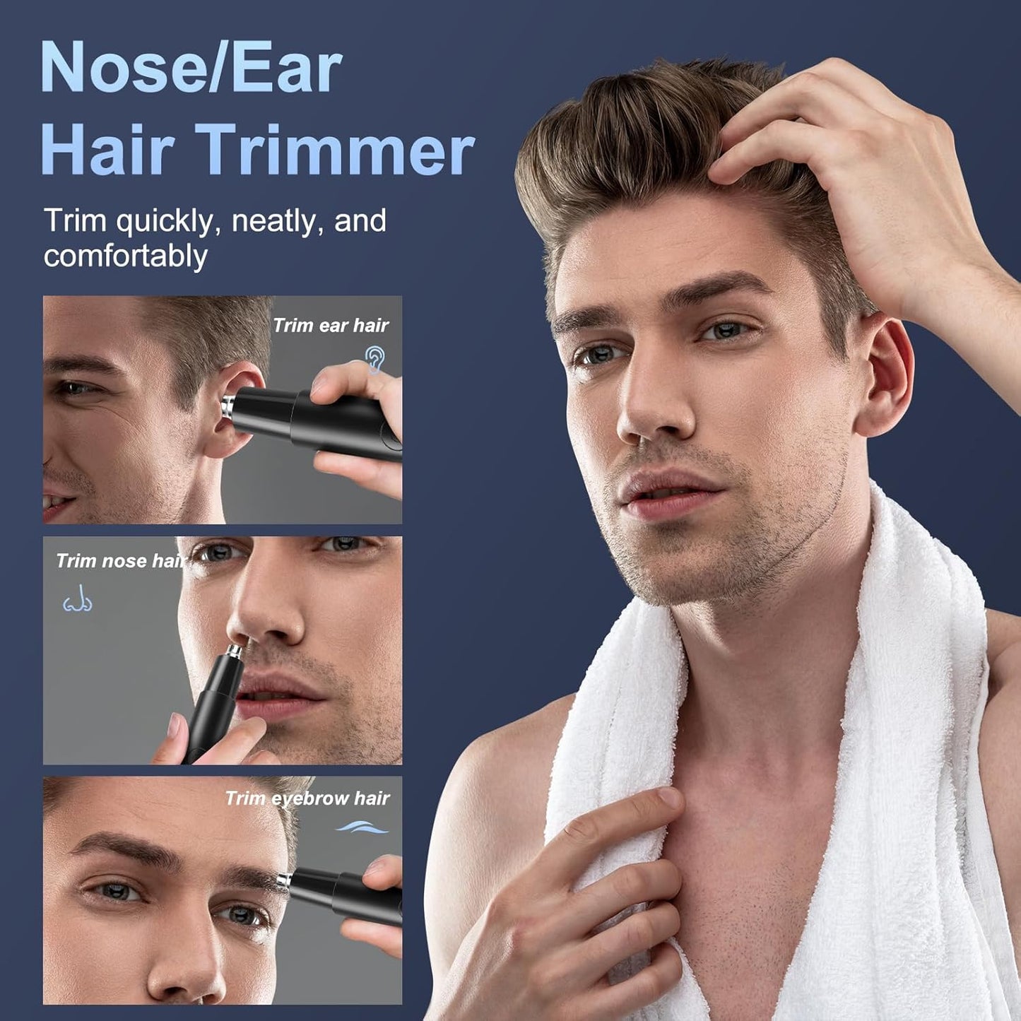 Ear and Nose Hair Trimmer for Men and Women, Travel Trimmer,High-Precision Nose Shaver,USB Rechargeable,Waterproof,Safe & Quiet Operation,Portable Ear Hair Remover Design