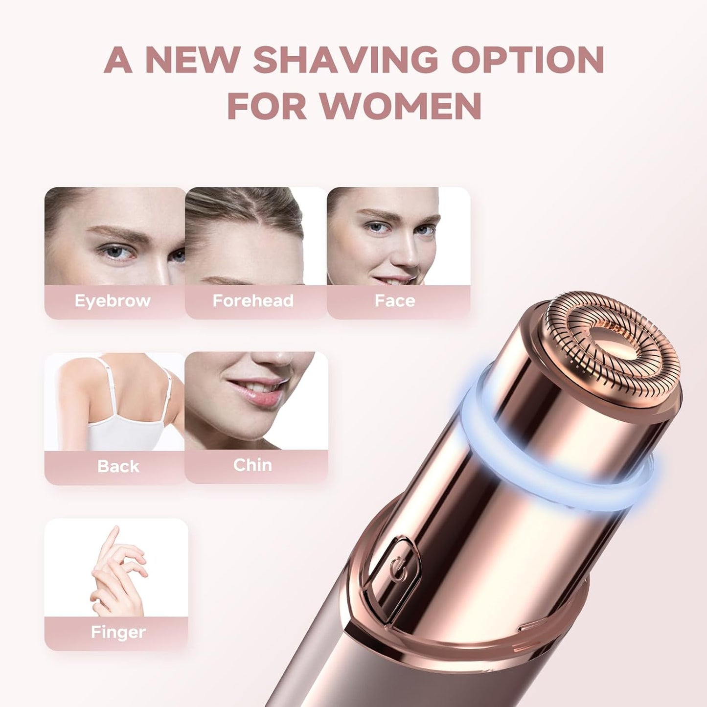 Hoeylife Facial Hair Remover for Women - 2 in 1 Electric Painless Hair Removal Device & Eyebrow Shaver - Painless Face Shaver with Built-in LED Light (Rose Gold)
