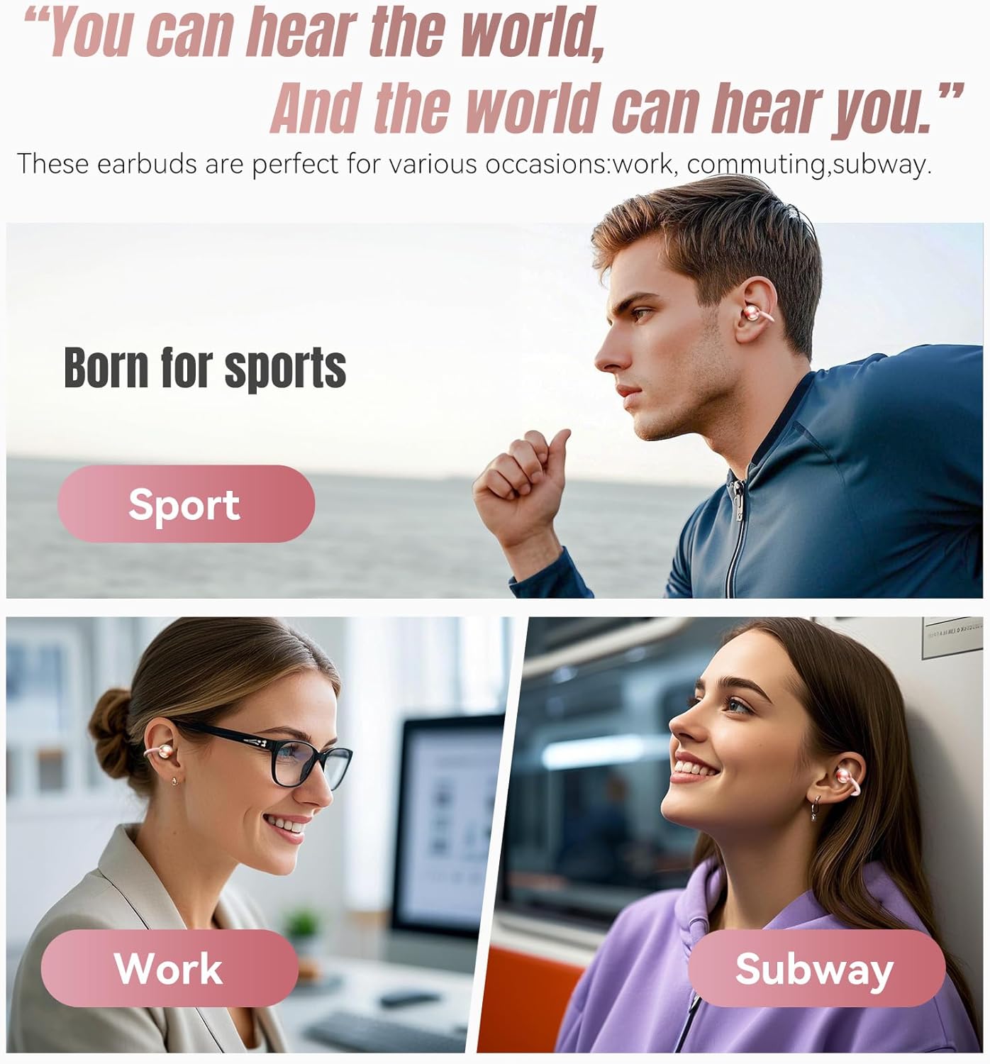 Wireless Earbuds, Bluetooth Ear Buds Headphones, 40H Long Playtime, Stereo Deep Bass, LED Power Display, IPX7, Lightweight in Ear Earphone with Mic for iPhone Android Phone