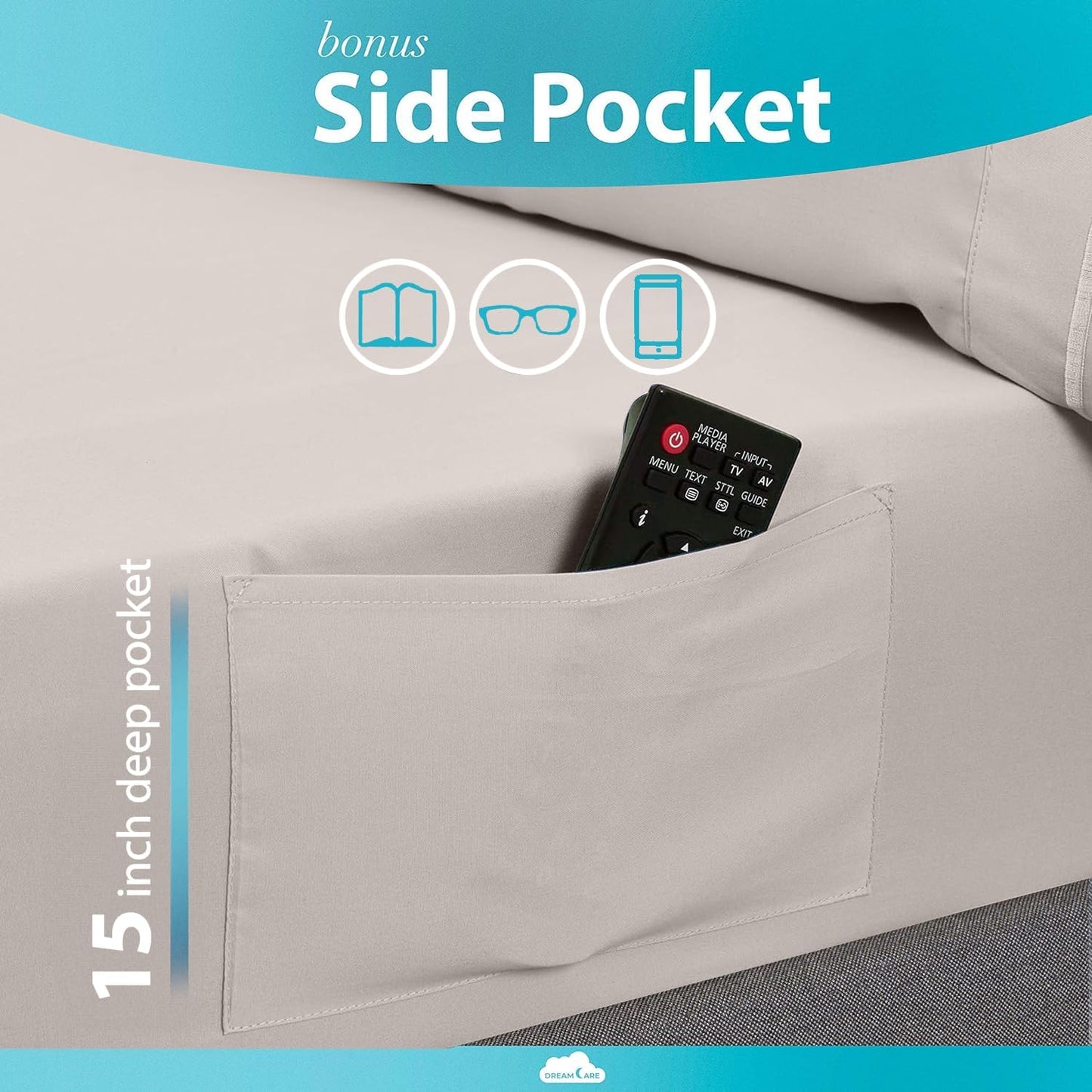 Naiade Full Size Sheet Set, Soft Microfiber 4 Piece Hotel Luxury Bed Sheets with Deep Pockets, Embroidered Pillow Case, Side Storage Pocket Fitted Sheet, Flat Sheet (Khaki)