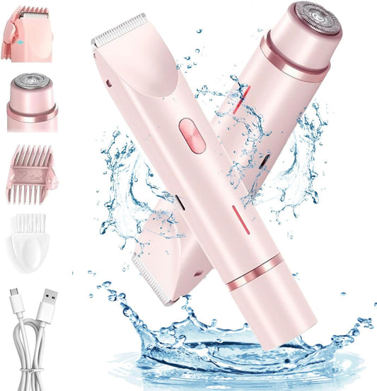 Bikini Shaver, Dermave Trimmer 2.0, 2 in 1 Bikini Trimmer for Women, Dual Head Shaver Women, 2 in 1 Wet & Dry Waterproof Electric Bikini Trimmer for Face, Body & Intimate Areas (Pink)