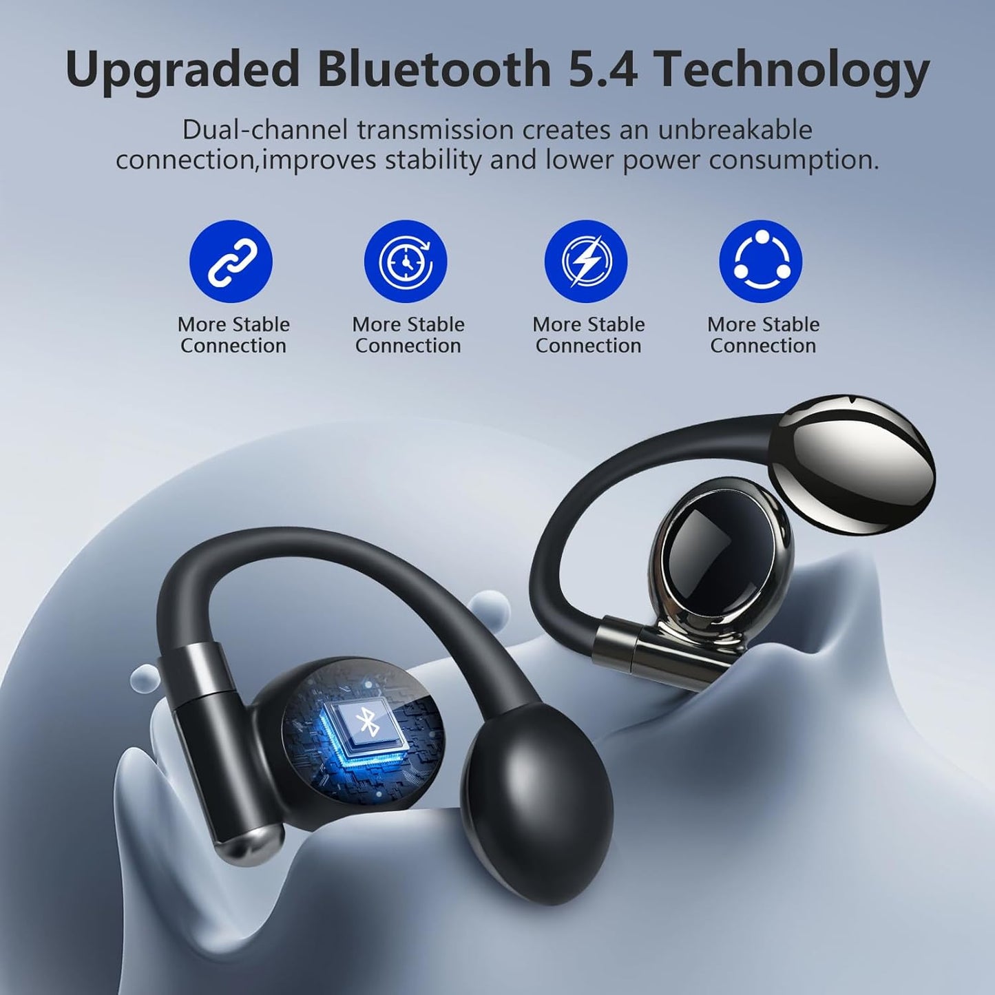 Open Ear Headphones, Bluetooth 5.4 True Wireless Earbuds Air Conduction Headphones with Mic Clear Calls, Comfort Fit Over Ear Headphones with Ear Hooks, 56H Playtime, IPX6 for Sport