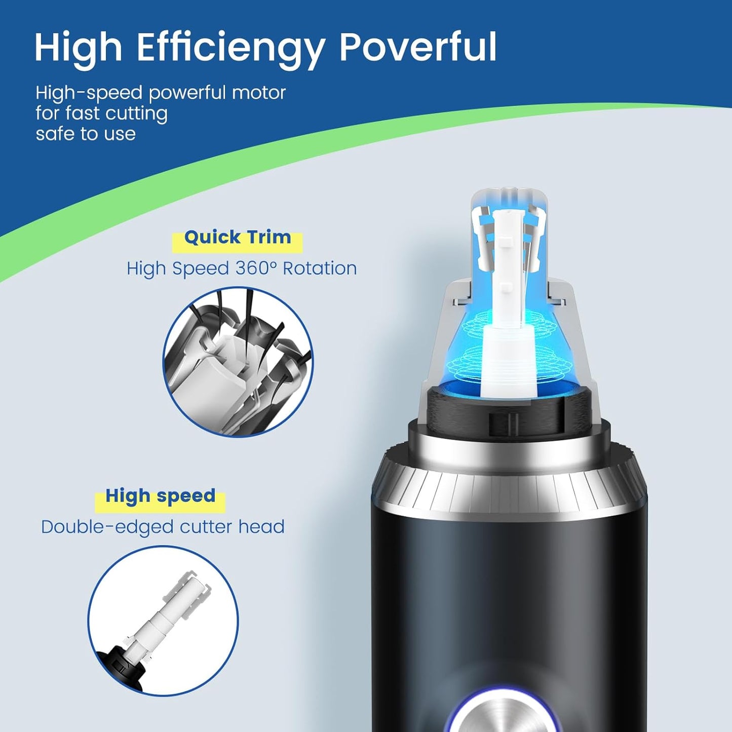 Rechargeable Nose and Ear Hair Trimmer for Men, Professional Painless USB Rechargeable Eyebrow & Facial Hair Trimmer with Powerful Motor and Dual-Edge Blades, IPX7 Waterproof
