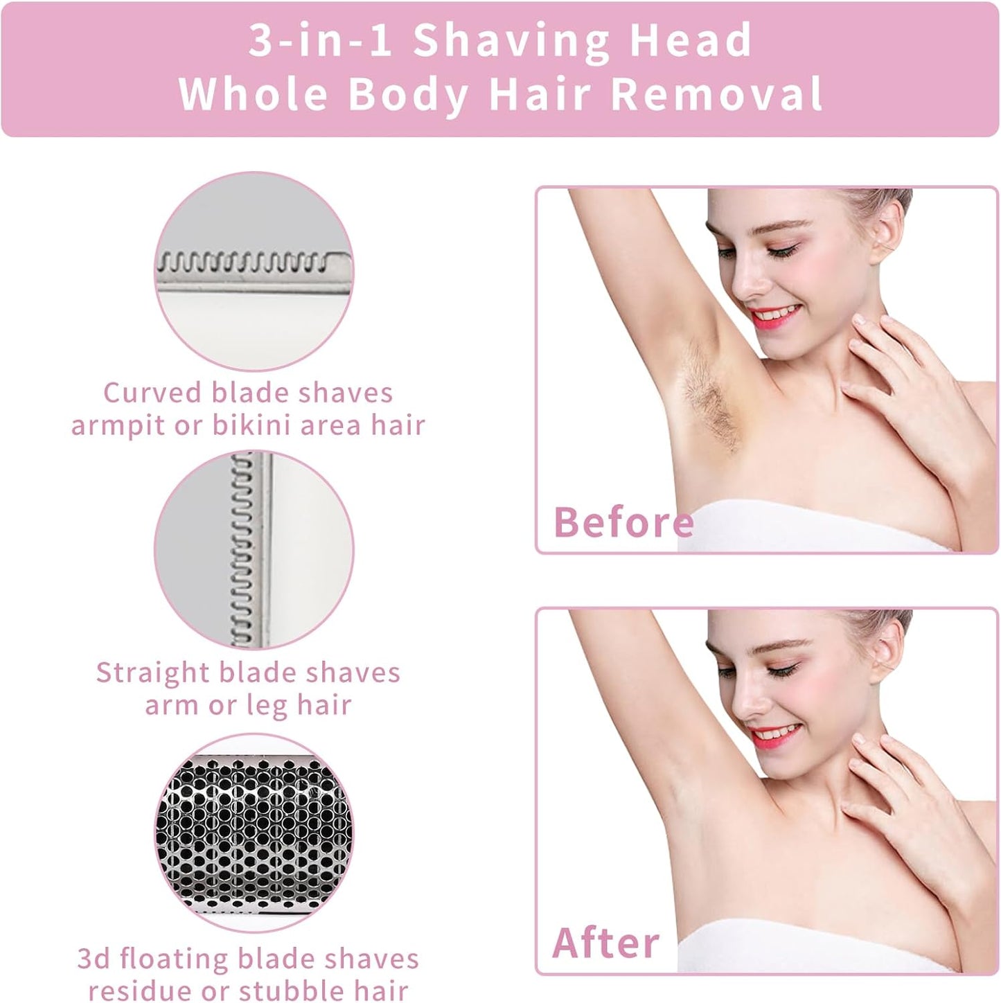 Electric Razor for Womens Men,Cordless Ladies Electric Shaver,4 in 1 Painless Wet & Dry Waterproof Body Razor and Facial Hair Remover,Rechargeable Hair Removal Kit for Bikini Underarm Hairs (White)