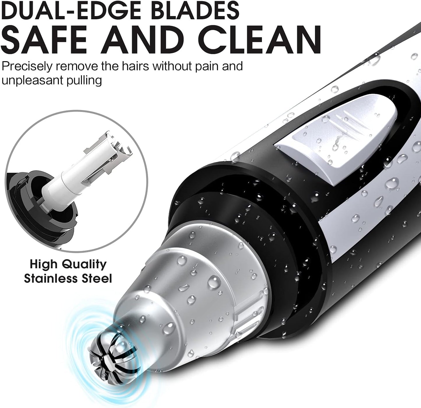 Ear and Nose Hair Trimmer Clipper,Professional Painless Eyebrow & Facial Hair Trimmer for Men Women,Battery-Operated Trimmer with IPX7 Waterproof,Dual Edge Blades for Easy Cleansing Black