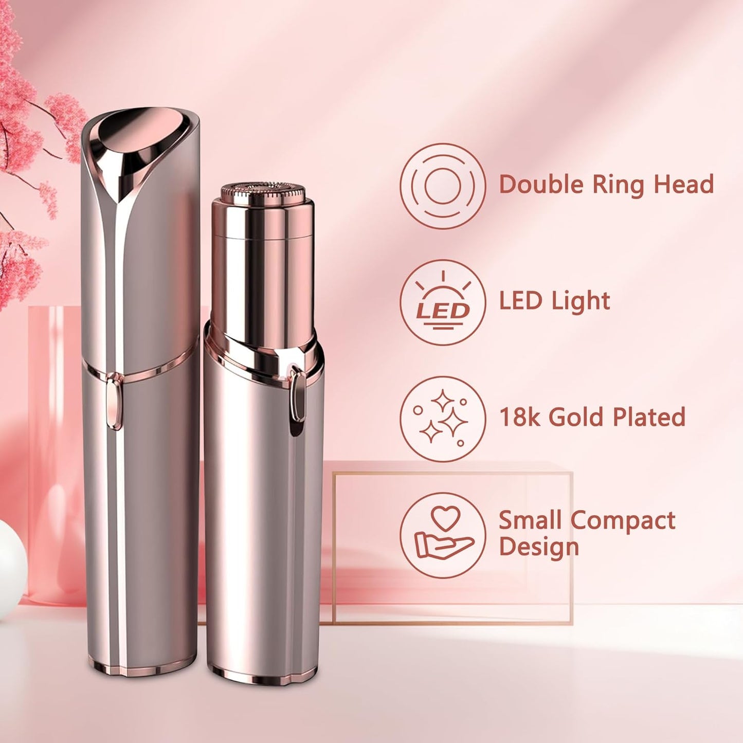 Facial Hair Removal for Women, Electric 2 in 1 Face Shaver and Eyebrow Trimmer, Rechargeable Nose Hair Trimmer for Women, Face Razor with Built-in LED Light
