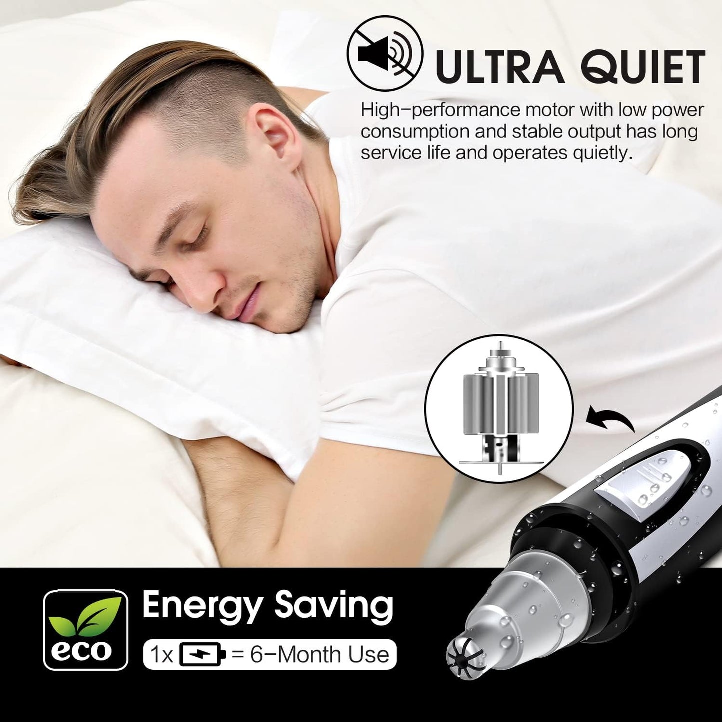 Ear and Nose Hair Trimmer Clipper - Professional Painless Eyebrow & Facial Hair Trimmer for Men Women, Battery-Operated Trimmer with IPX7 Waterproof, Dual Edge Blades for Easy Cleansing Black