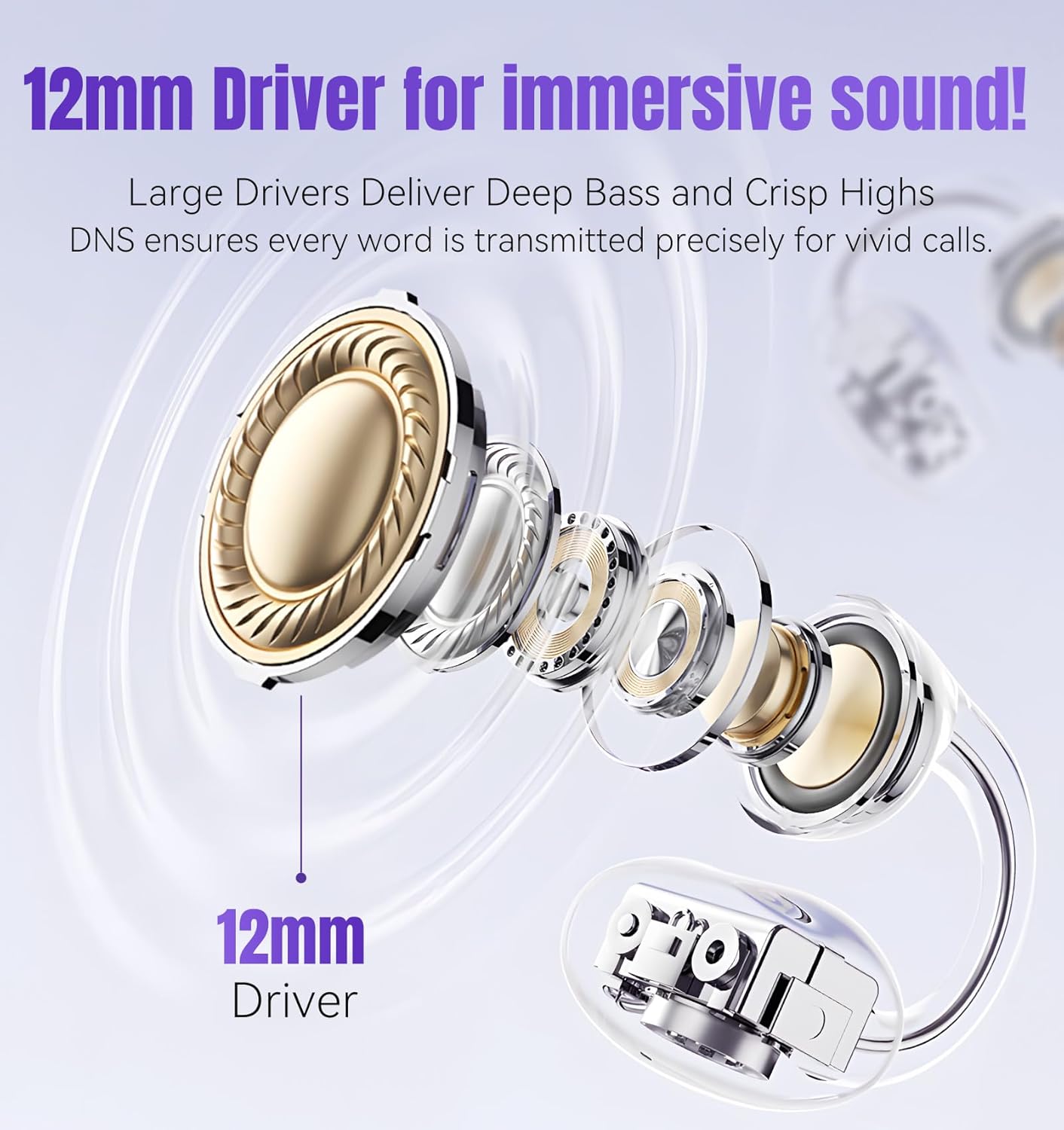 Wireless Earbuds, Bluetooth Ear Buds Headphones, 40H Long Playtime, Stereo Deep Bass, LED Power Display, IPX7, Lightweight in Ear Earphone with Mic for iPhone Android Phone