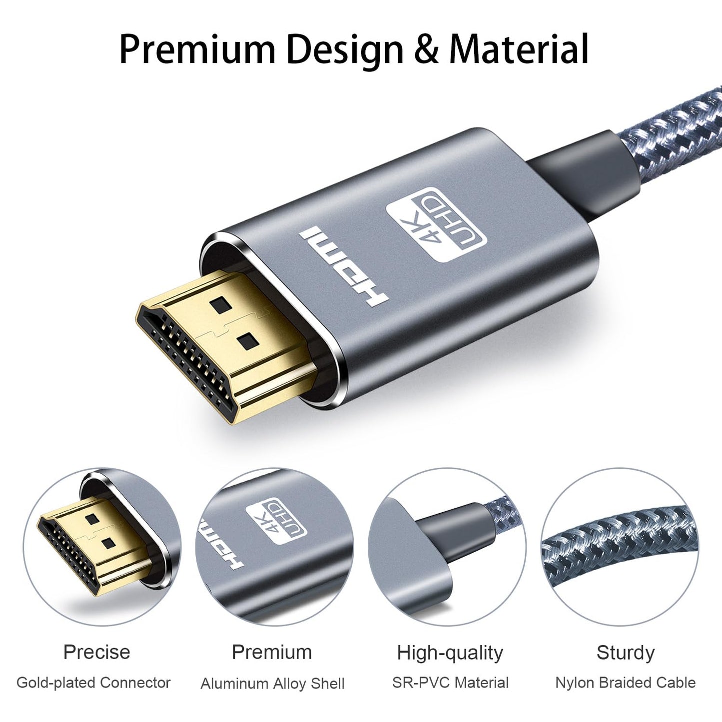 Hoey USB C to HDMI Cable 6ft, 4K HDR 60Hz Nylon Braided Cord for Gaming TV, Monitor, Projector