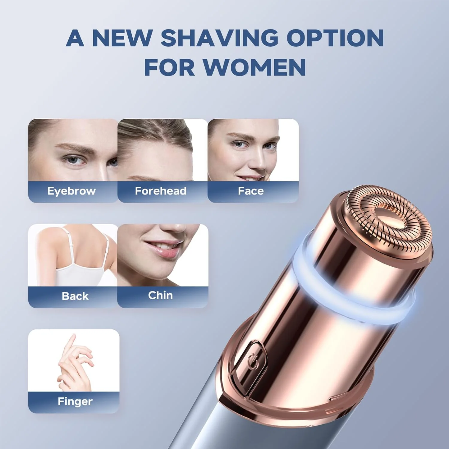 Hoeylife Facial Hair Remover for Women - 2 in 1 Electric Painless Hair Removal Device & Eyebrow Shaver - Painless Face Shaver with Built-in LED Light (Blue)