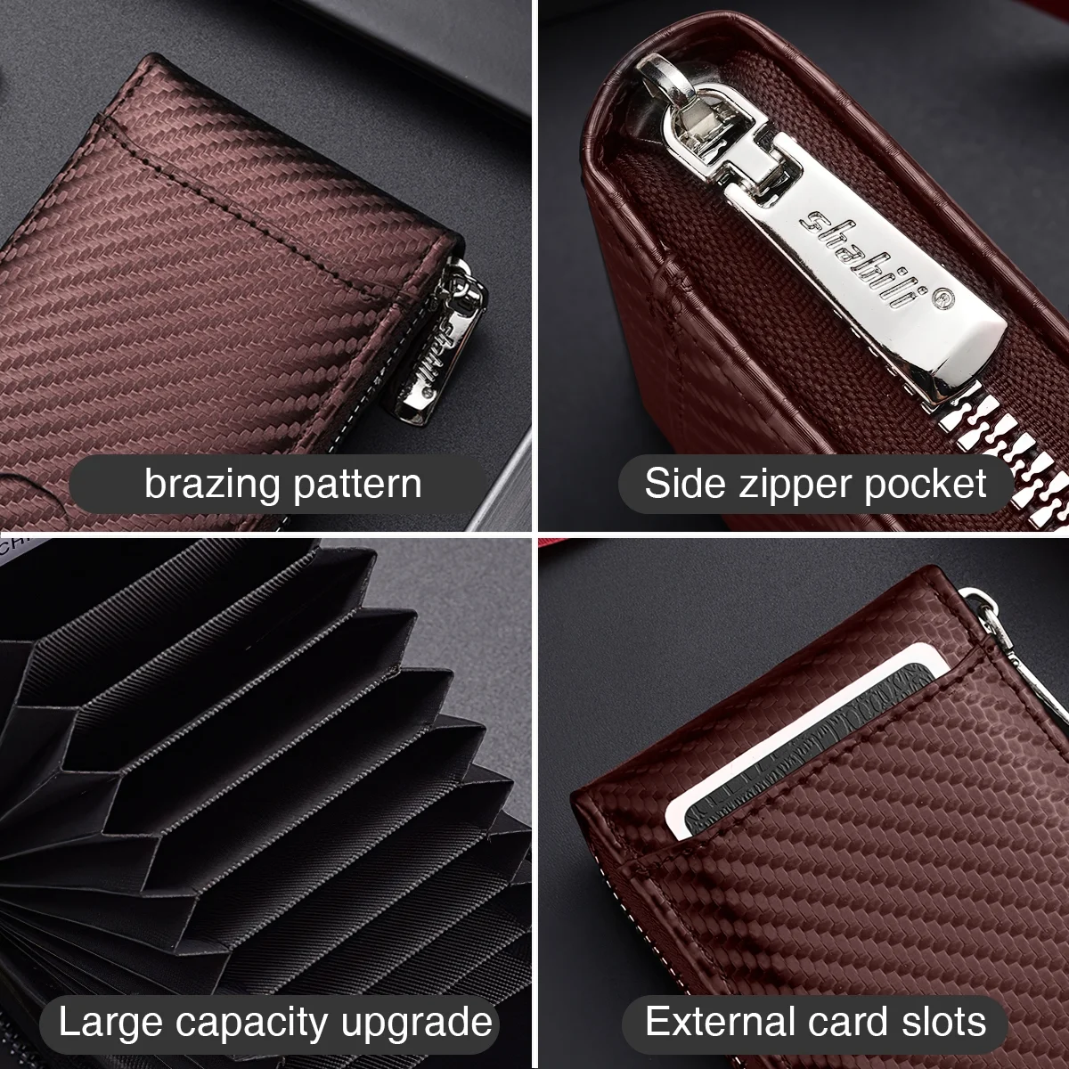 Zipper Wallet for Men, RFID Blocking around Bifold Wallet, Leather Zippered coin pocket, Huge Storage Capacity Card Holder Organizer
