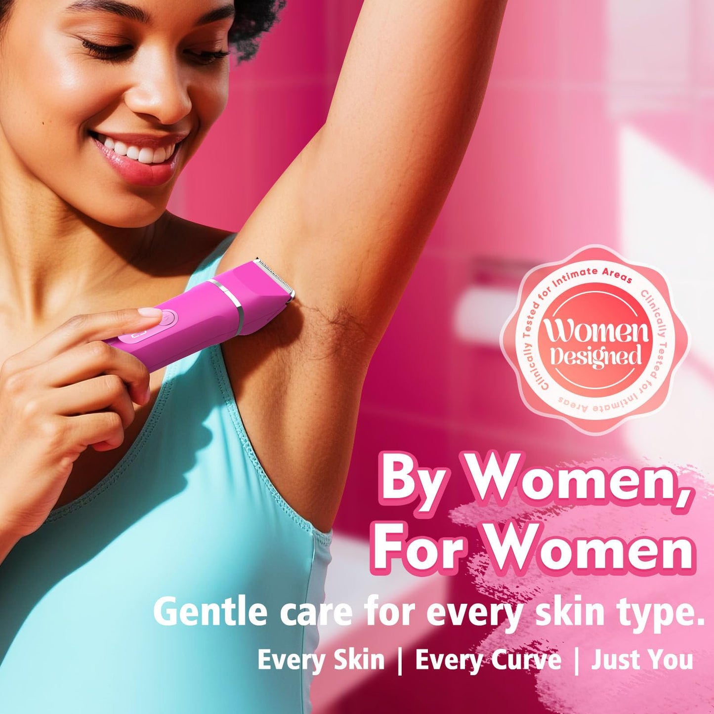 Hoey Bikini Trimmer for Women,Painless Electric Razor for Silk Skin,Cordless Wet/Dry Body Shaver for Trip,Replaceable Lady Facial Groomer,Waterproof Easy Cleaning,