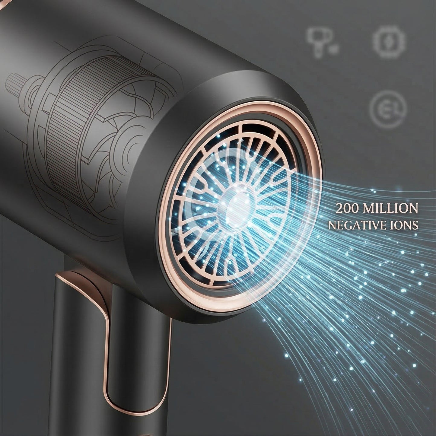 Professional Ionic Hair Dryer, Powerful 1800W & 3 Heat Settings Fast Drying Low Noise Blow Dryer with 2 Concentrator Nozzle 1 Diffuser Attachments for Home Salon Travel, ALCI Safety Plug