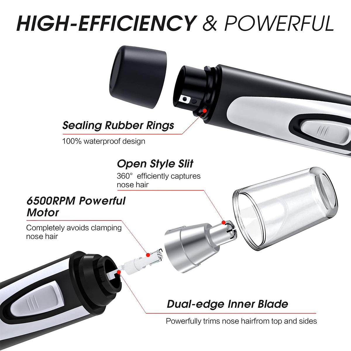 Ear and Nose Hair Trimmer Clipper,Professional Painless Eyebrow & Facial Hair Trimmer for Men Women,Battery-Operated Trimmer with IPX7 Waterproof,Dual Edge Blades for Easy Cleansing Black