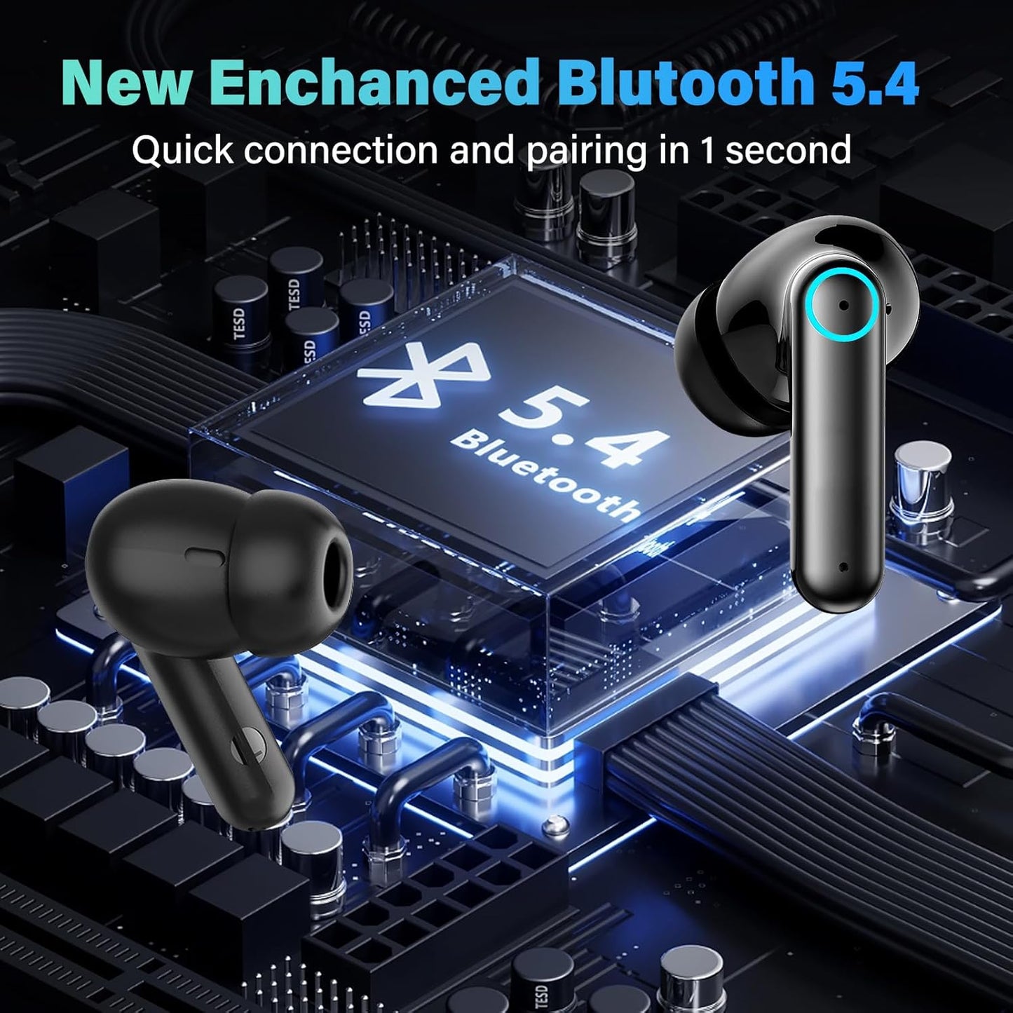 BT 5.4 Earbuds 50H Waterproof LED Display Deep Bass Headset Unisex Hoey