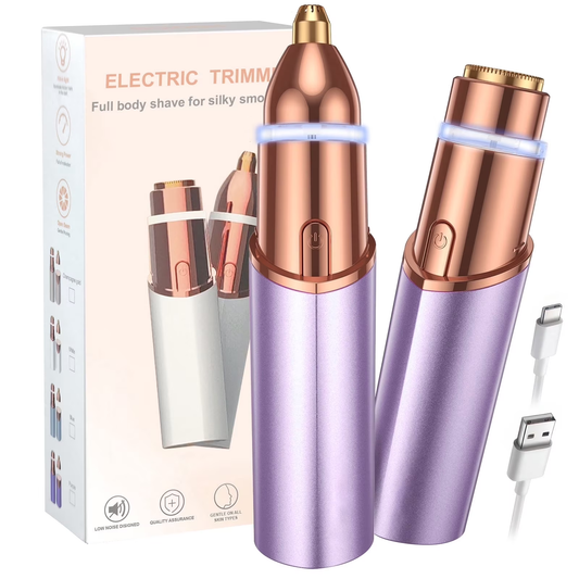 Hoeylife Facial Hair Remover for Women - 2 in 1 Electric Painless Hair Removal Device & Eyebrow Shaver - Painless Face Shaver with Built-in LED Light (Purple)