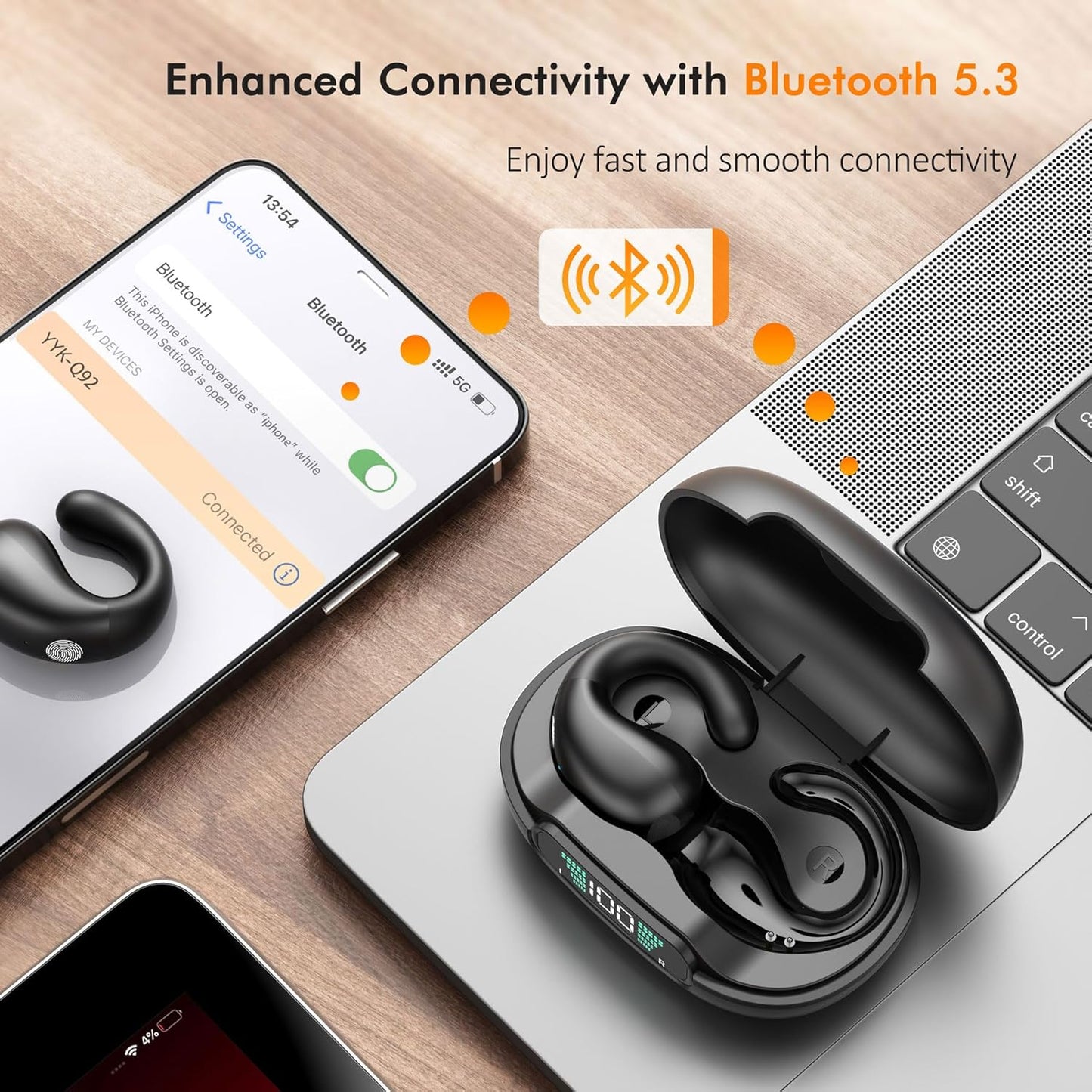 wireless Earbuds, Bluetooth 5.4 Headphones Bass Stereo, Bluetooth Earbuds with Noise Cancelling Mic, IP7 Waterproof in Ear Earphones, 36H LED Display Ear Buds for Laptop Pad Phones Sports