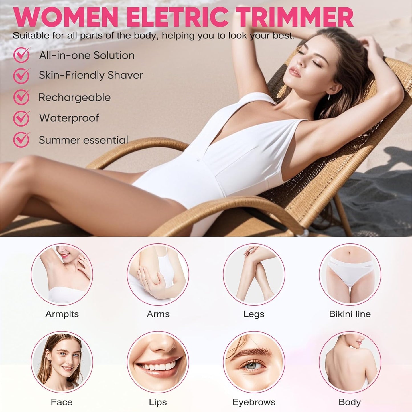 Bikini Shaver, Dermave Trimmer 2.0, 2 in 1 Bikini Trimmer for Women, Dual Head Shaver Women, 2 in 1 Wet & Dry Waterproof Electric Bikini Trimmer for Face, Body & Intimate Areas (Pink)