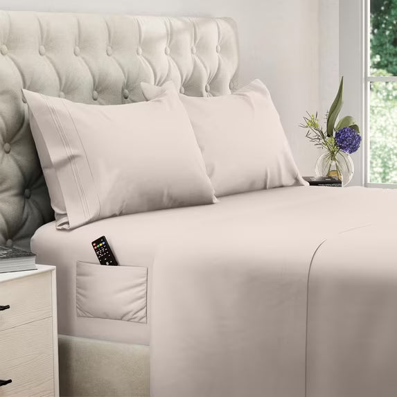 Naiade Twin Size Sheet Set, Soft Microfiber 3 Piece Hotel Luxury Bed Sheets with Deep Pockets, Embroidered Pillow Case, Side Storage Pocket Fitted Sheet, Flat Sheet (Khaki)
