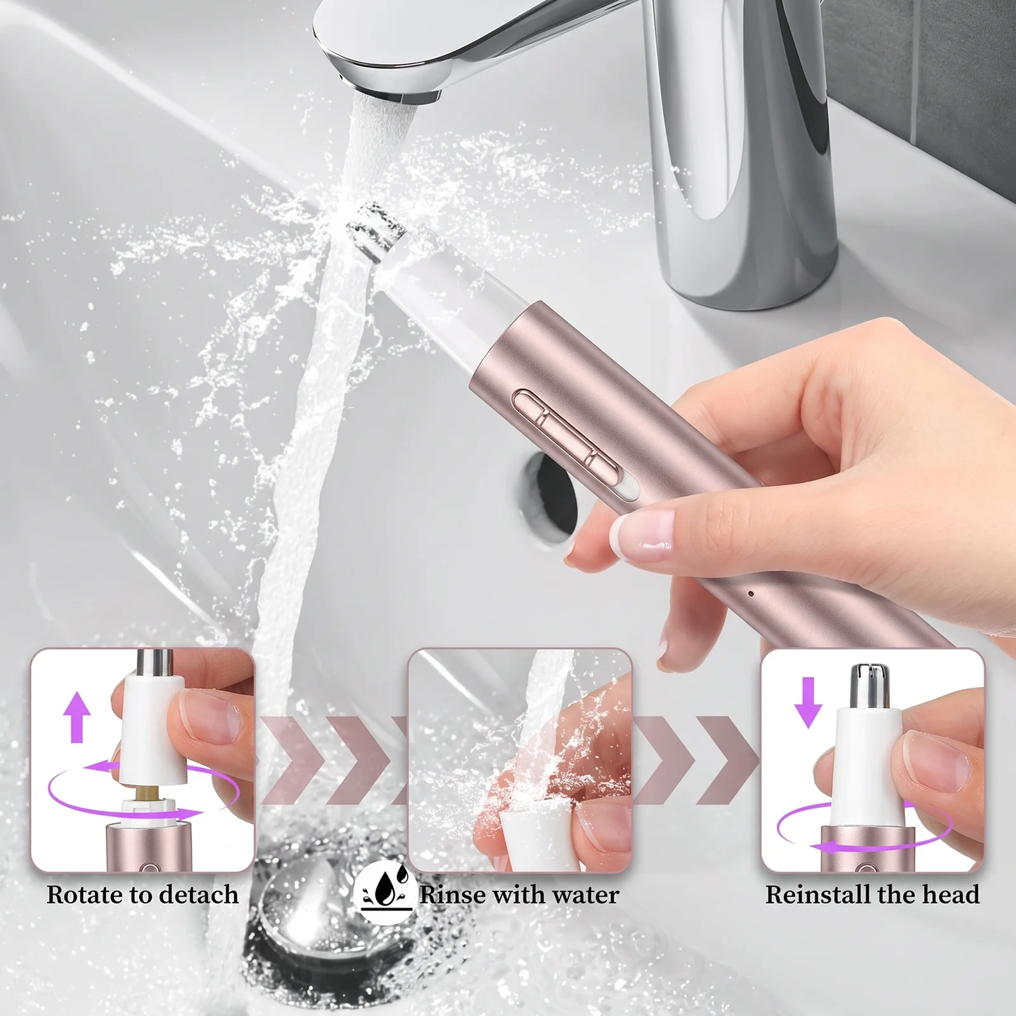 Hoeylife Rechargeable Nose and Ear Hair Trimmer for Women Men – Painless Facial and Eyebrow Hair Remover, Dual-Edge Blades, IPX7 Waterproof, Compact and Portable Electric Clipper