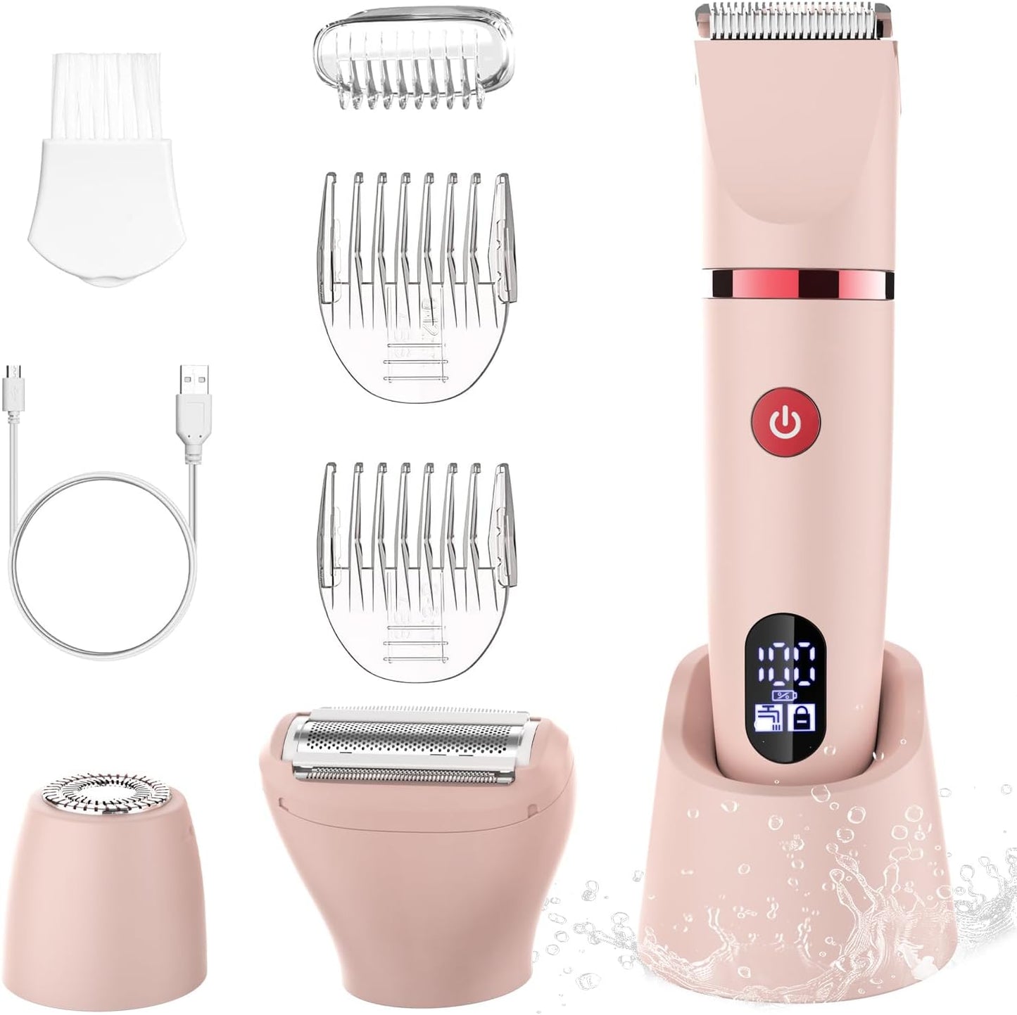 Electric Bikini Trimmer for Women, 3-in-1 Rechargeable Waterproof Shaver for Face, Underarm, Legs, and Bikini Area, Painless Wet & Dry Hair Removal