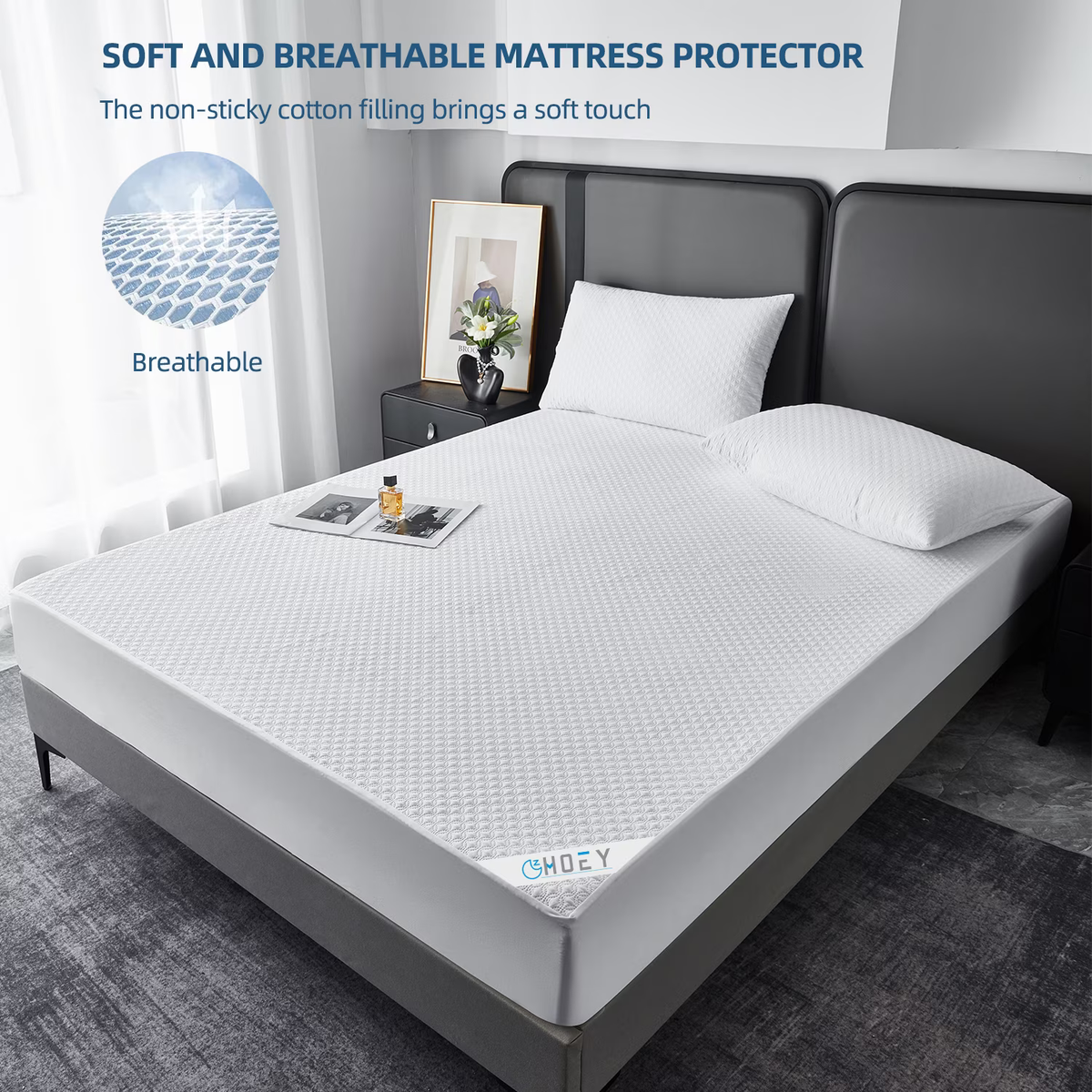 Full Size Waterproof Mattress Protector, Mattress Cover 3D Air Fabric Mattress Pad Cover Smooth Soft Breathable Noiseless, 15'' Deep Pocket