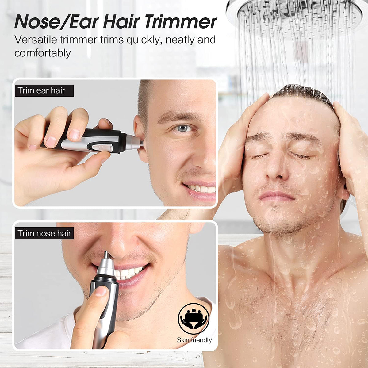 Ear and Nose Hair Trimmer Clipper,Professional Painless Eyebrow & Facial Hair Trimmer for Men Women,Battery-Operated Trimmer with IPX7 Waterproof,Dual Edge Blades for Easy Cleansing Black