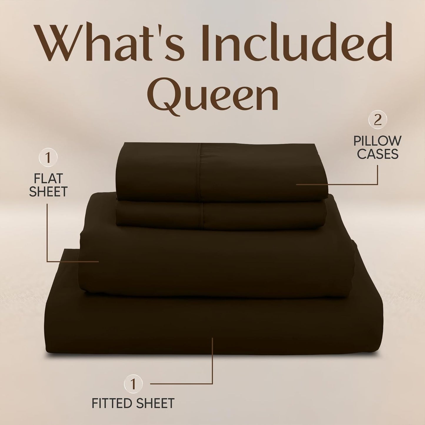 Naiade Queen Size Sheet Set,Soft Microfiber 4 Piece Hotel Luxury Bed Sheets with Deep Pockets, Embroidered Pillow Case,Side Storage Pocket Fitted Sheet, Flat Sheet (Brown)