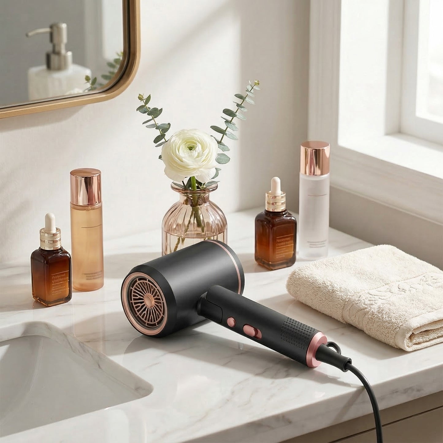 Professional Ionic Hair Dryer, Powerful 1800W & 3 Heat Settings Fast Drying Low Noise Blow Dryer with 2 Concentrator Nozzle 1 Diffuser Attachments for Home Salon Travel, ALCI Safety Plug