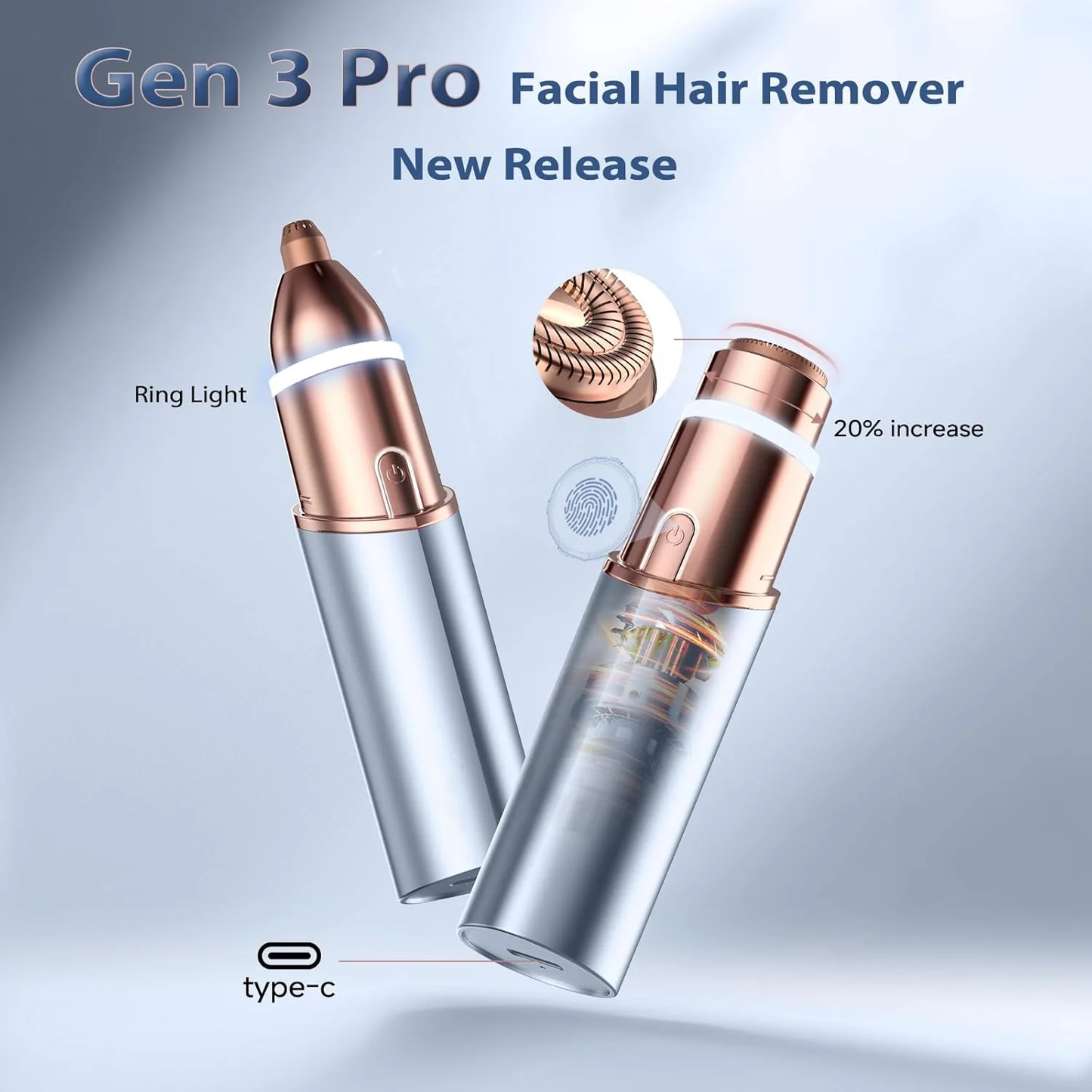 Hoeylife Facial Hair Remover for Women - 2 in 1 Electric Painless Hair Removal Device & Eyebrow Shaver - Painless Face Shaver with Built-in LED Light (Purple)