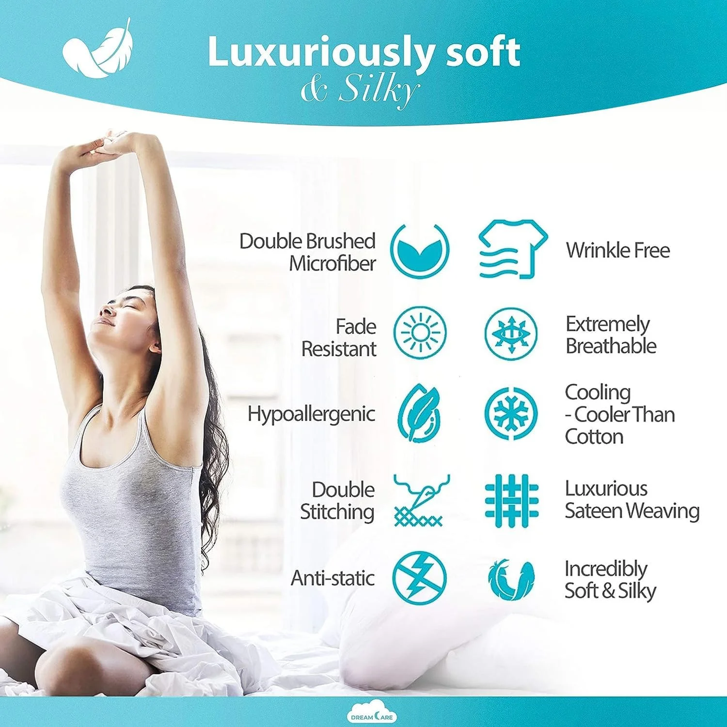 Hoey Twin Size Sheet Set, Soft Microfiber 3 Piece Hotel Luxury Bed Sheets with Deep Pockets, Embroidered Pillow Case, Side Storage Pocket Fitted Sheet, Flat Sheet (Gray)