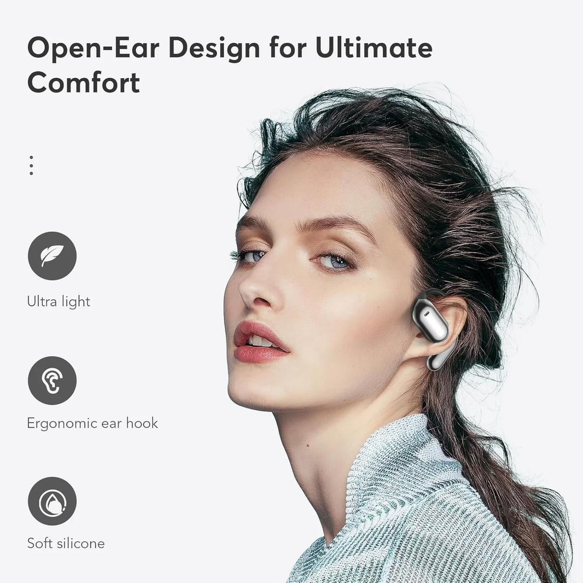 Open Ear Headphones, Bluetooth Headphones 5.4 Sports with Smart Digital Display, 50H Playtime, IP7 Waterproof, Wireless Earbuds Lightweight Design Fit Cycling Running Workout