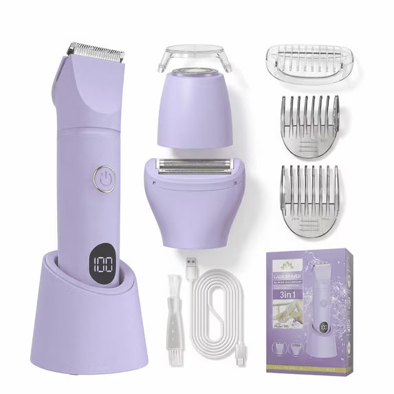 Obacre Bikini Trimmer for Women, 3 in 1 Electric Razors for Women, IPX7 Waterproof Wet Dry Body Shaver Pubic Hair Trimmer Facial Hair Remover with Ceramic Blade USB Recharge Dock Gift for Women